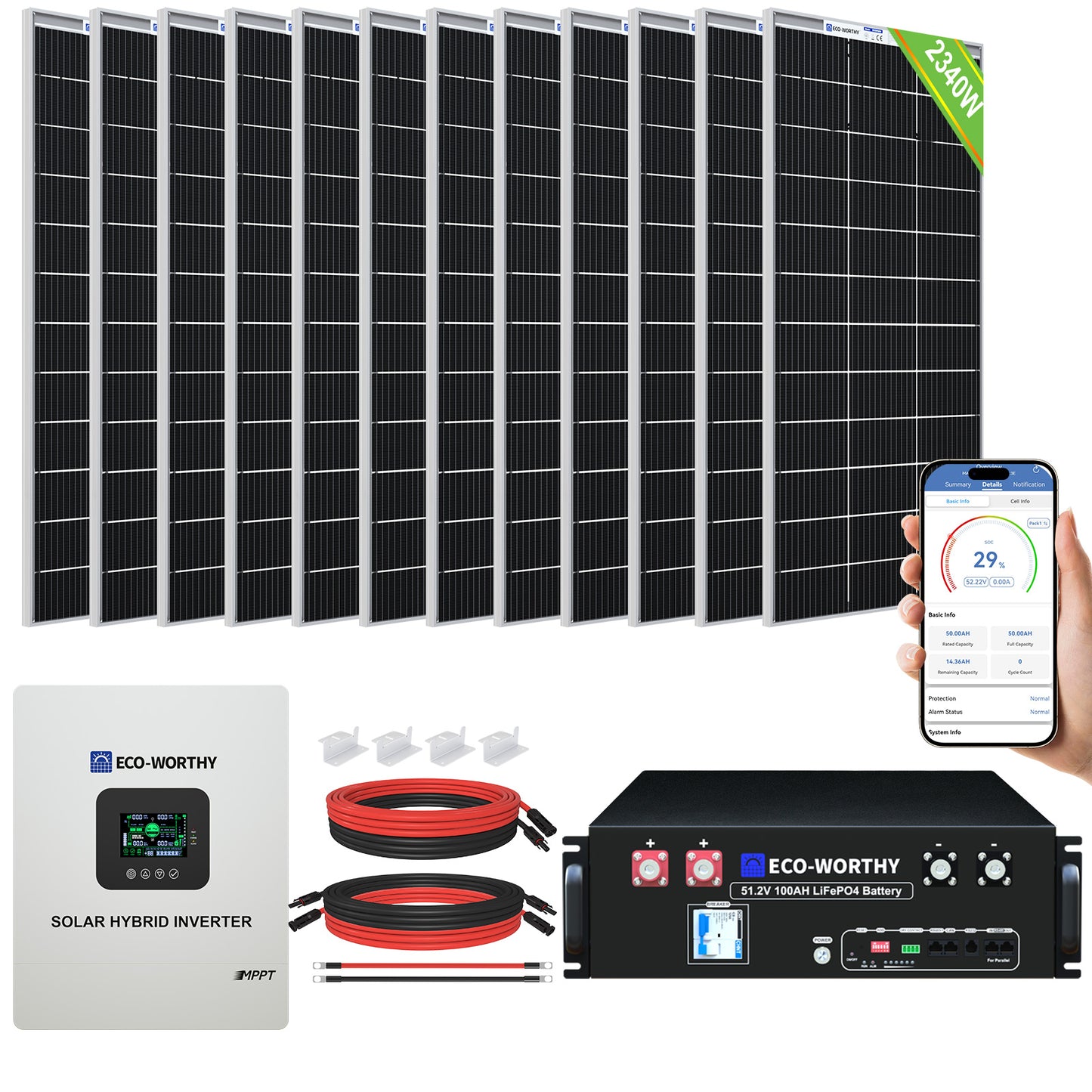 2340W 48V (12x Bifacial 195W) Complete MPPT Off Grid Solar Kit
