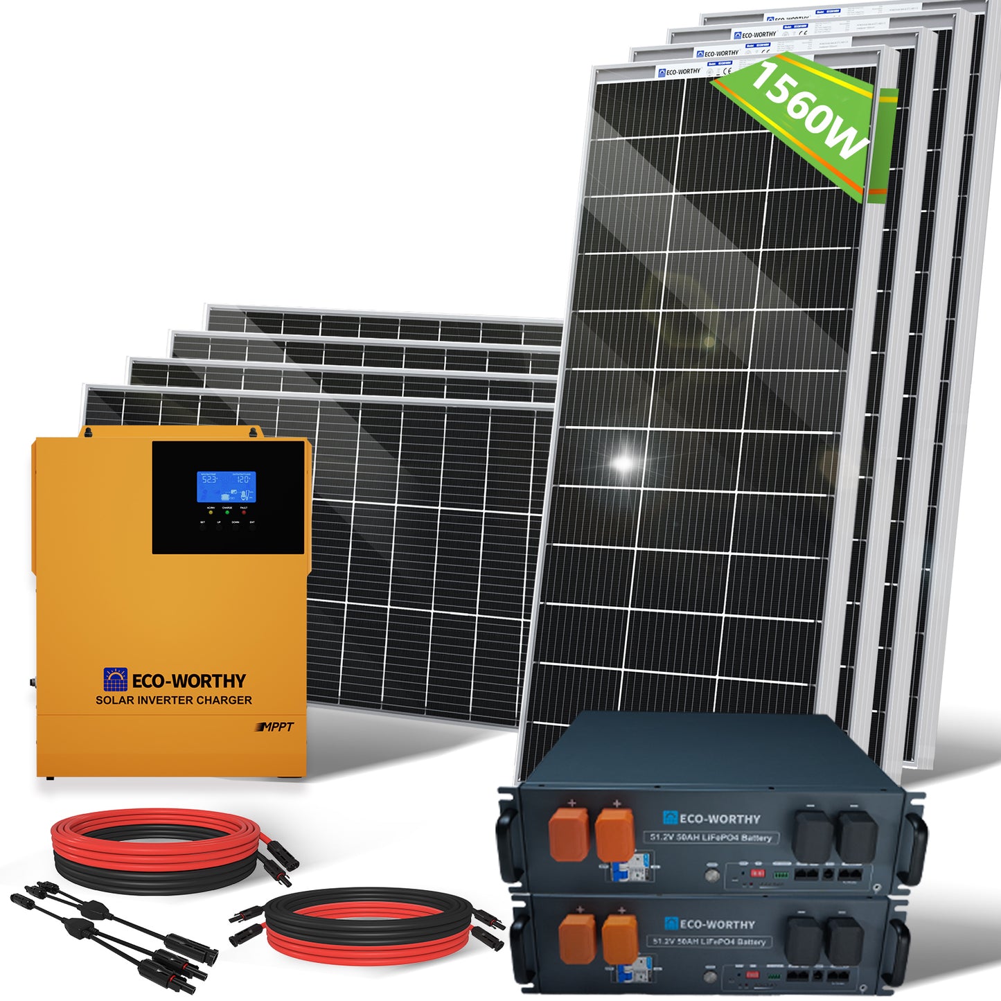 ECO-WORTHY 1560W 48V (8x Bifacial 195W) Complete Off Grid Solar Kit