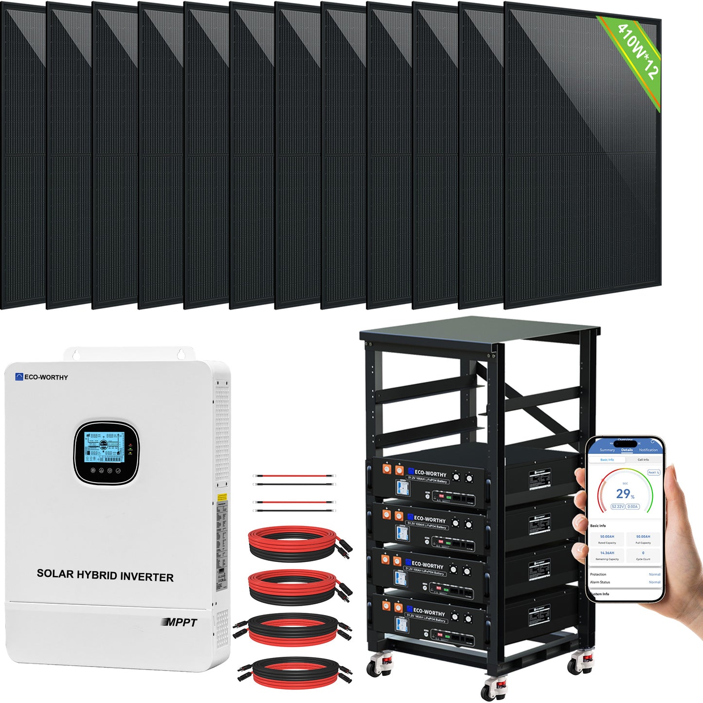 ECO-WORTHY Complete Off-Grid Solar Power System - 10000W 120/240V Output | 20.48kWh/61.44kWh Lithium Battery | 4920 Watts/14760Watts PV Input