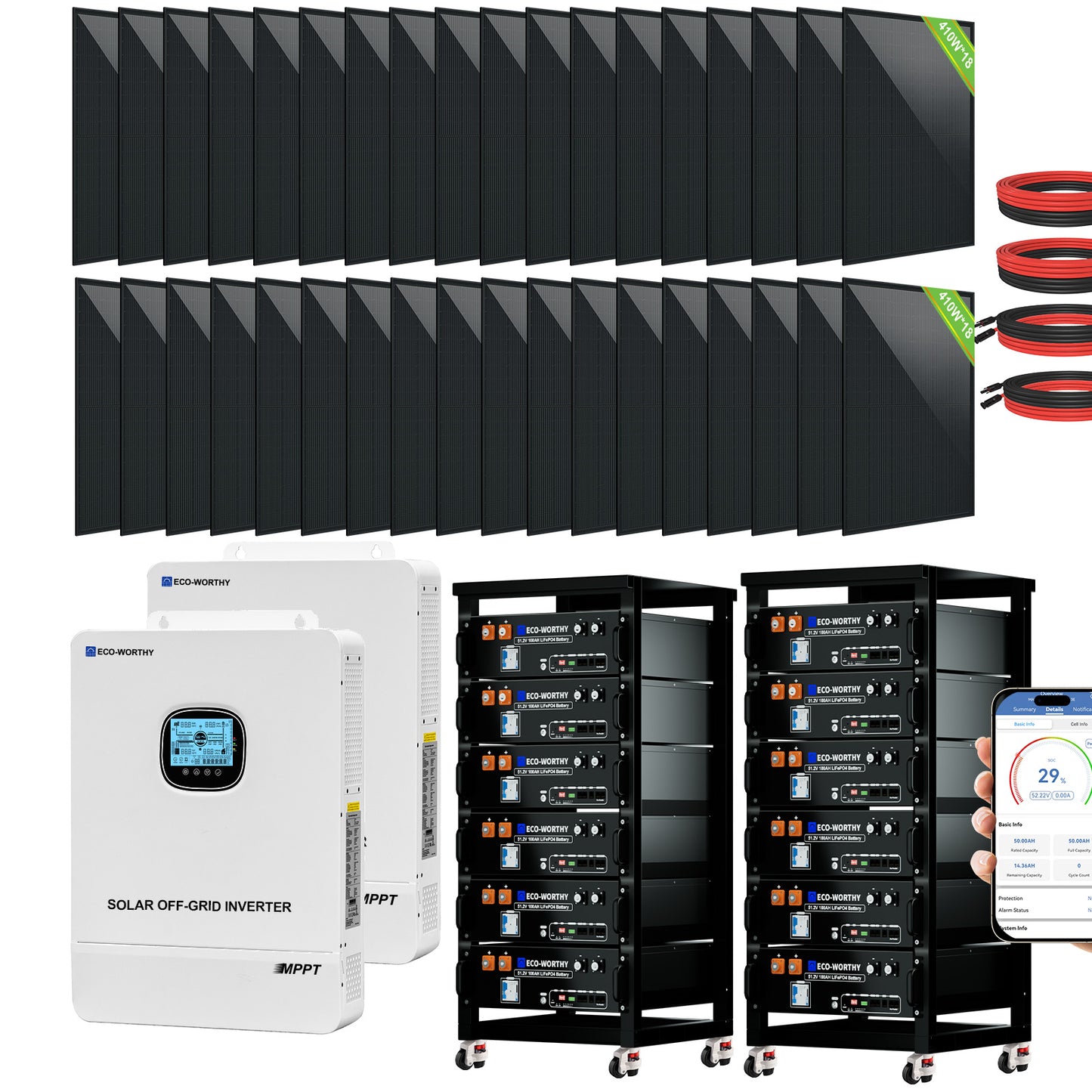ECO-WORTHY Complete Off-Grid Solar Power System - 10000W 120/240V Output | 61.44kWh Lithium Battery | 14760Watts PV Input