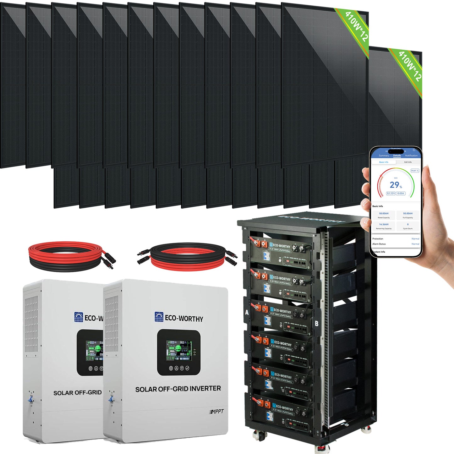 ECO-WORTHY Complete Off-Grid Solar Panel Kit | 2*5KW 120V/240V Output | 20.48kWh/30.72kWh Lithium Battery | 7380Watt /9840Watts of Solar Panels