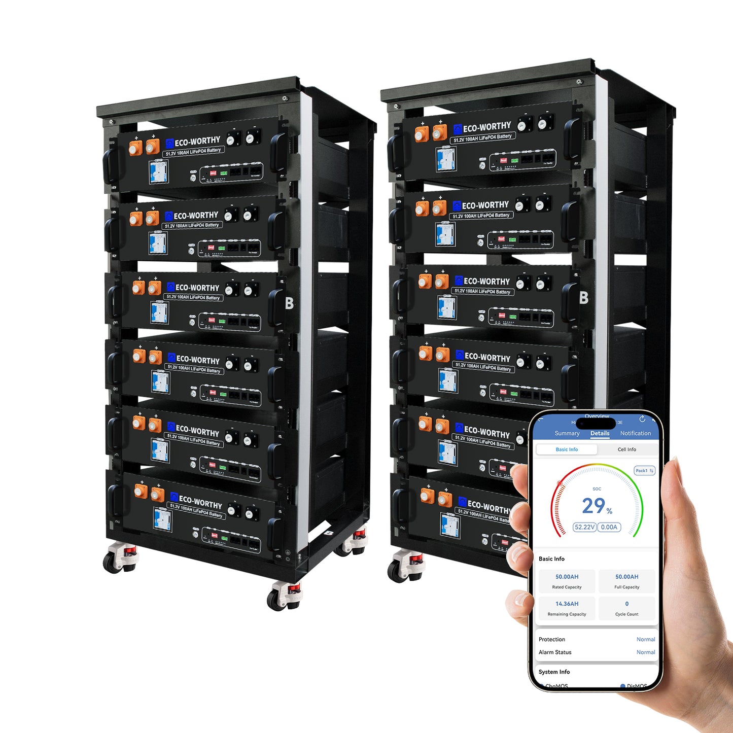 ECO-WORTHY 48V 100Ah Server Rack Battery | 5.12kWh V3 Lithium Battery | UL1973 | UL9540A | CEC