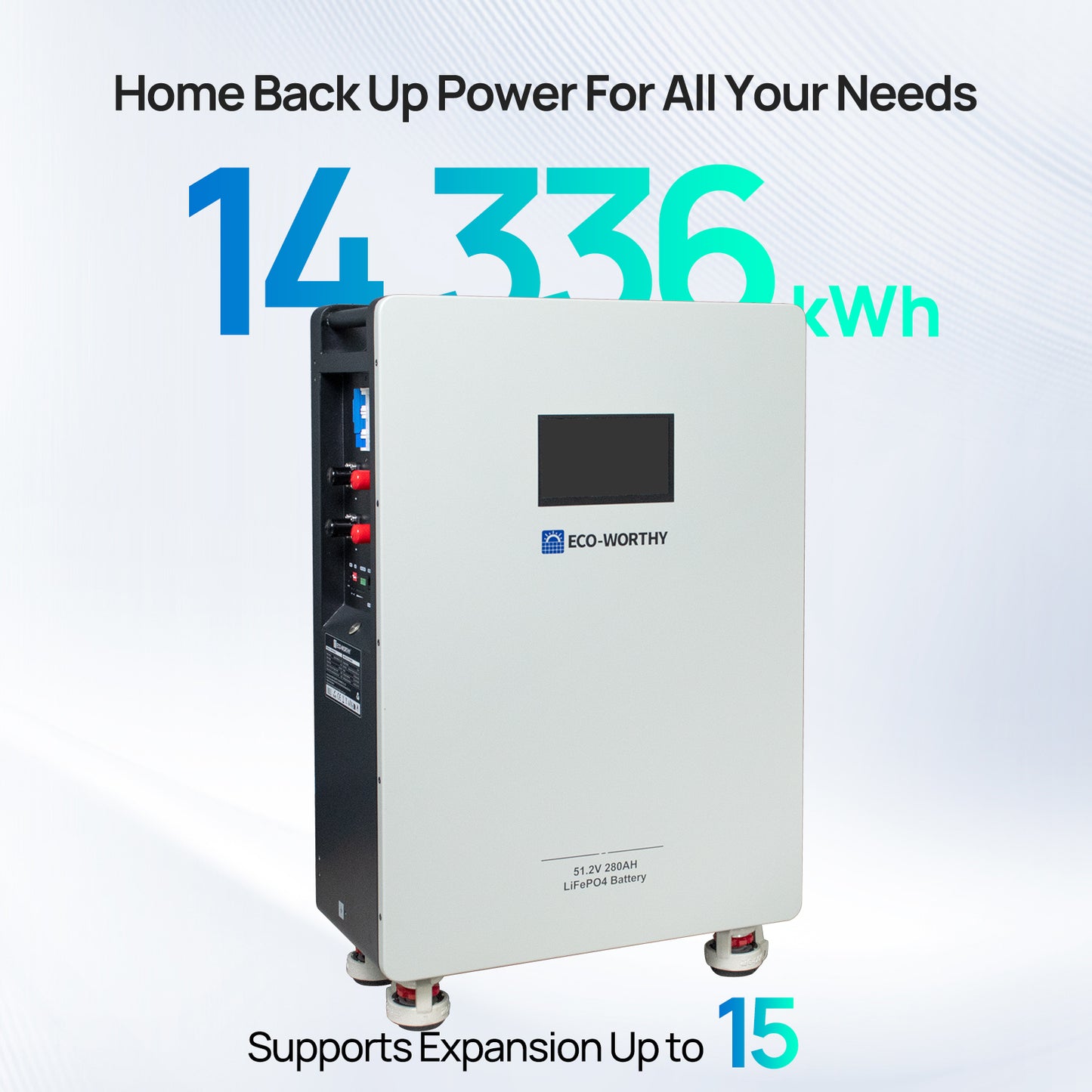 51.2V 280Ah LiFePO4 Floor Standing Battery with 250A circuit breaker for Off-grid Home Energy Storage