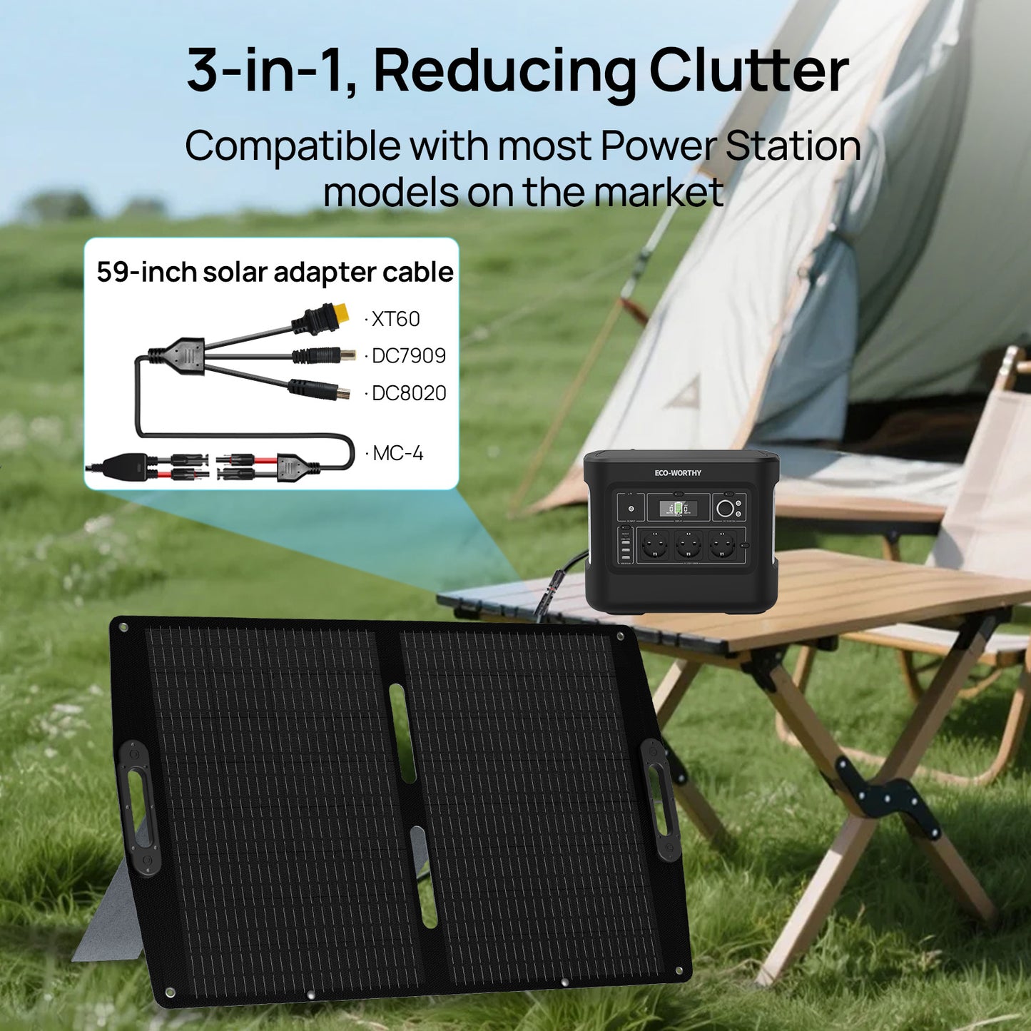 ECO-WORTHY 100W Portable Solar Panel for Outdoor Camping RV