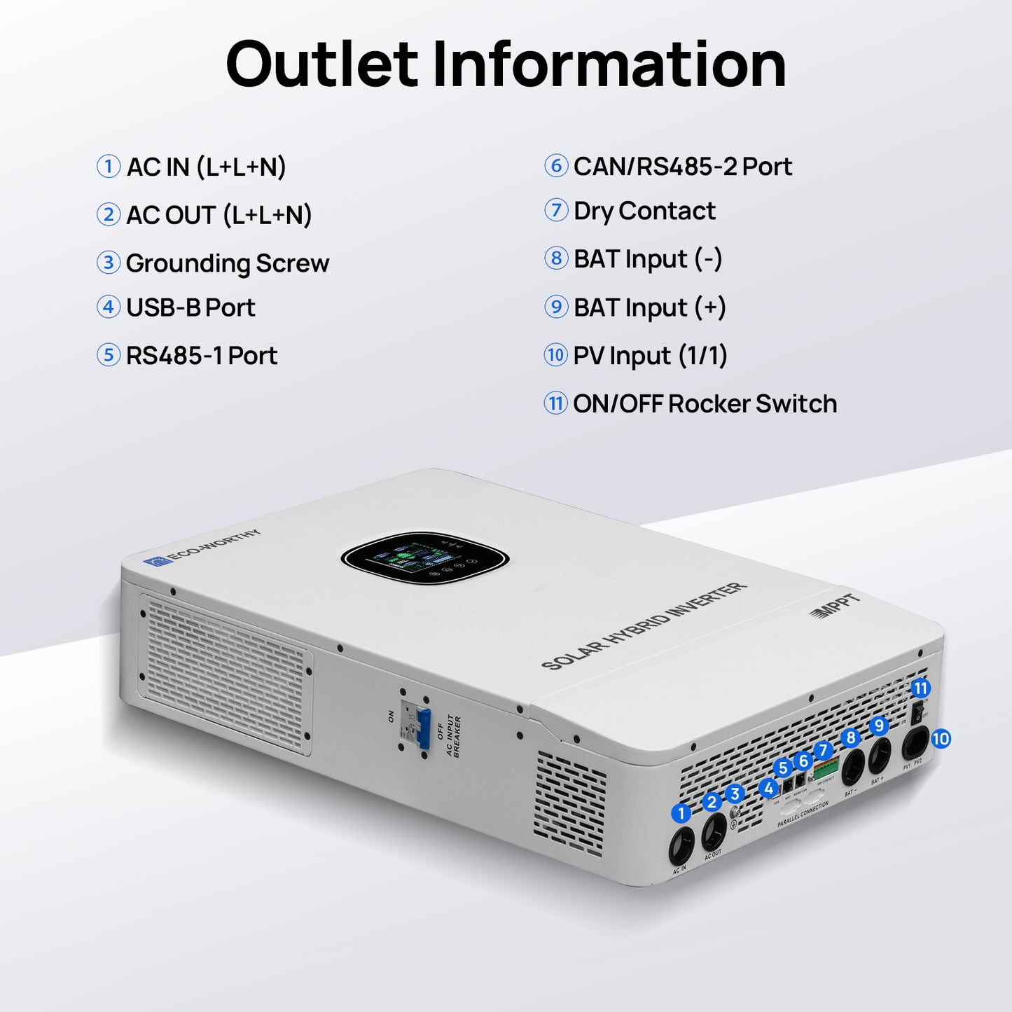 10KW Off Grid Inverter Outlet Information