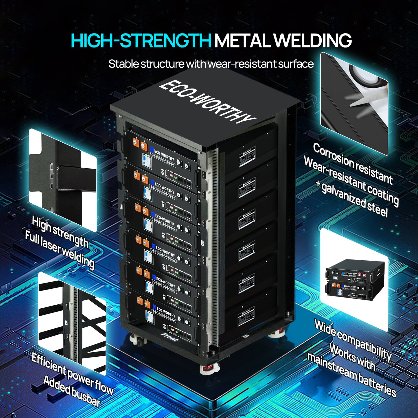 ECO-WORTHY RACK6 V2 I 6-Layer Rack With 600A Busbar| For Server Rack Battery All Versions