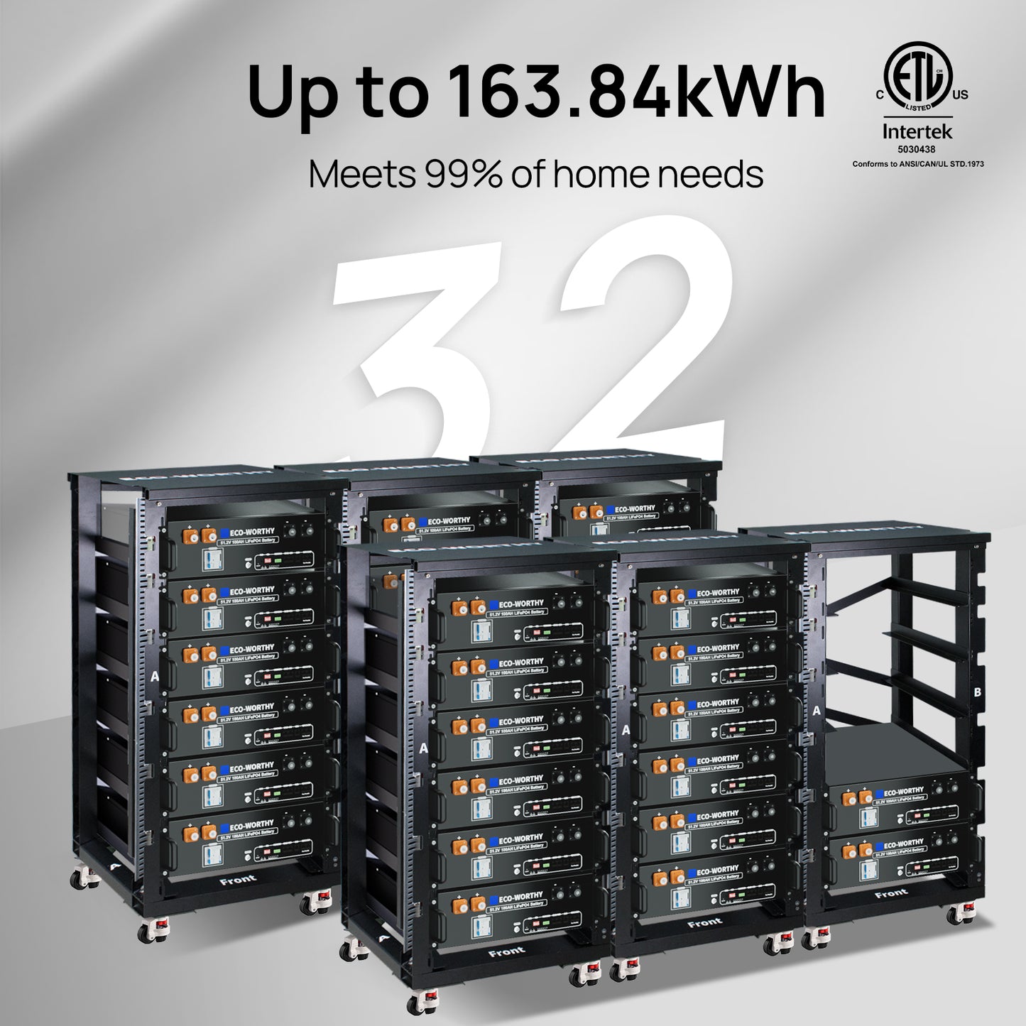 ECO-WORTHY 48V 100Ah Server Rack Battery | 5.12kWh V3 Lithium Battery | UL1973 | UL9540A | CEC