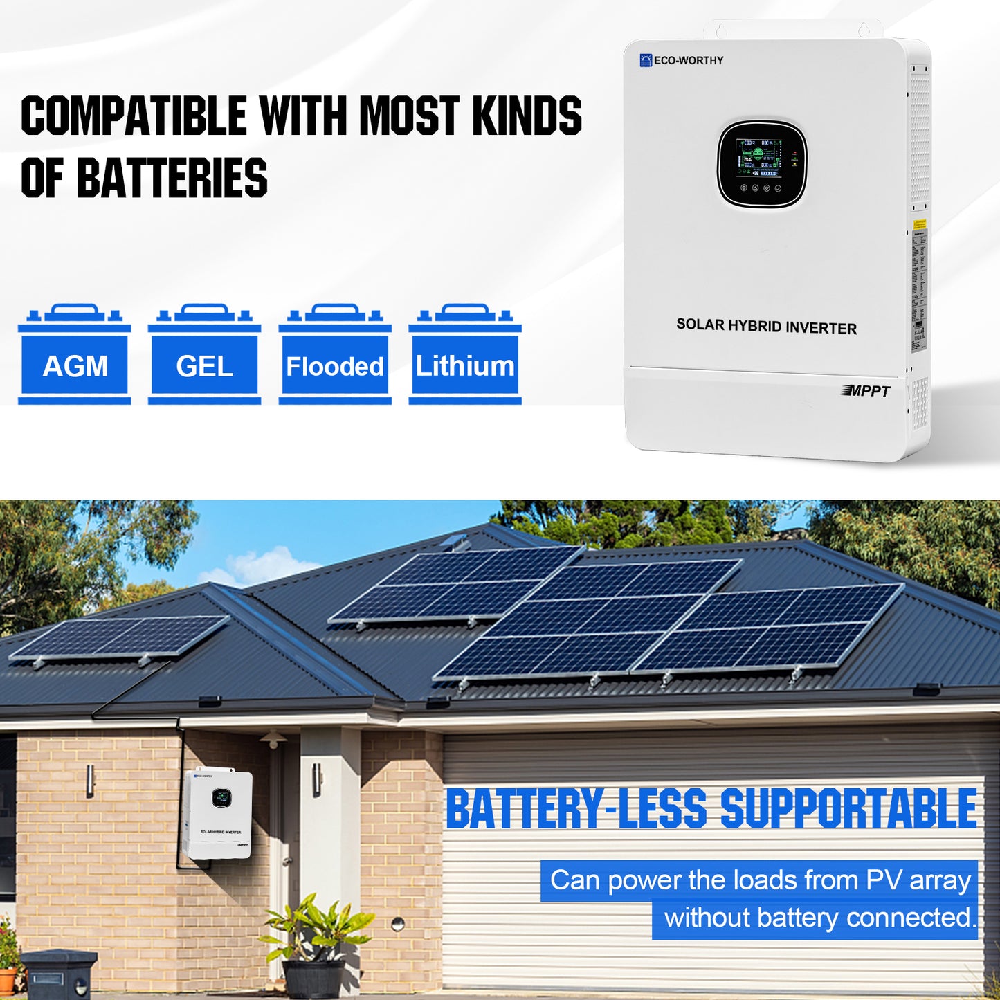 ECO-WORTHY 10KW Off-grid Inverter 48V 120V/240V Split Phase All-In-One Inverter