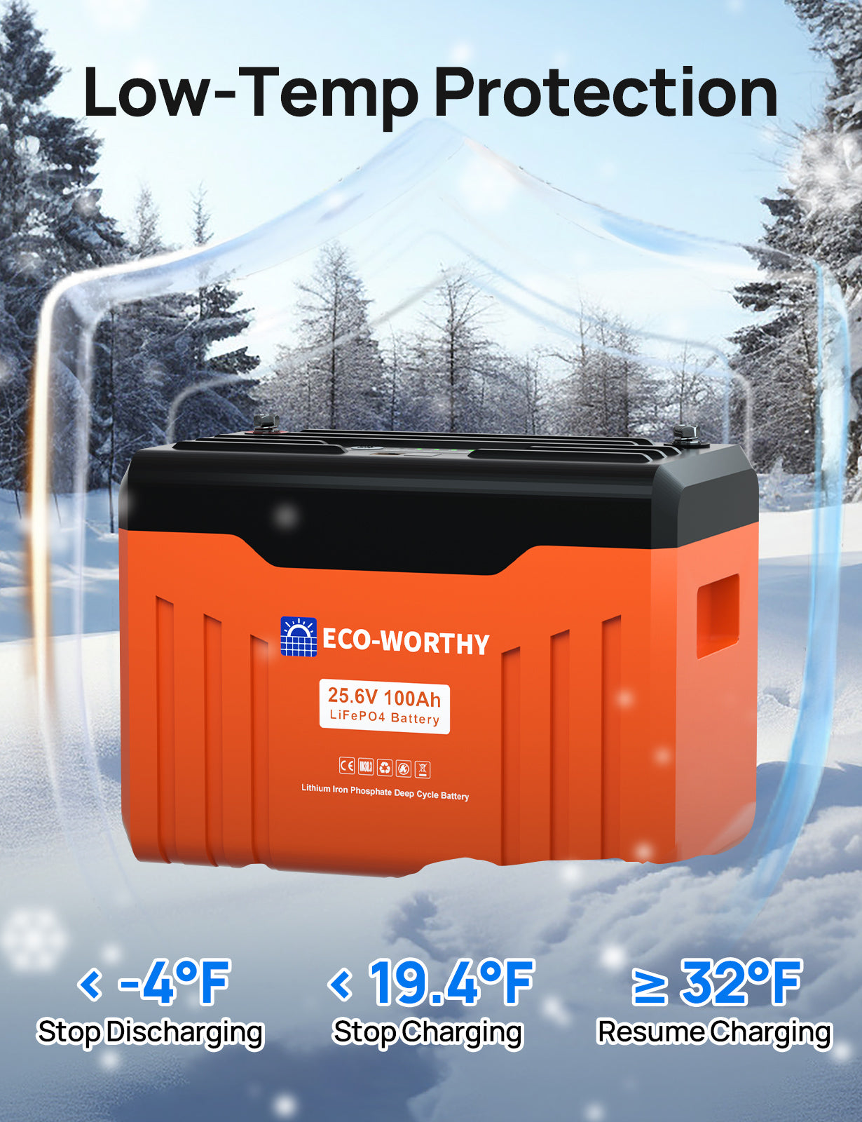 ECO-WORTHY 24V 100AH Bluetooth Lithium Battery with SOC LED Display, Built-in BMS with Low Temperature Protection