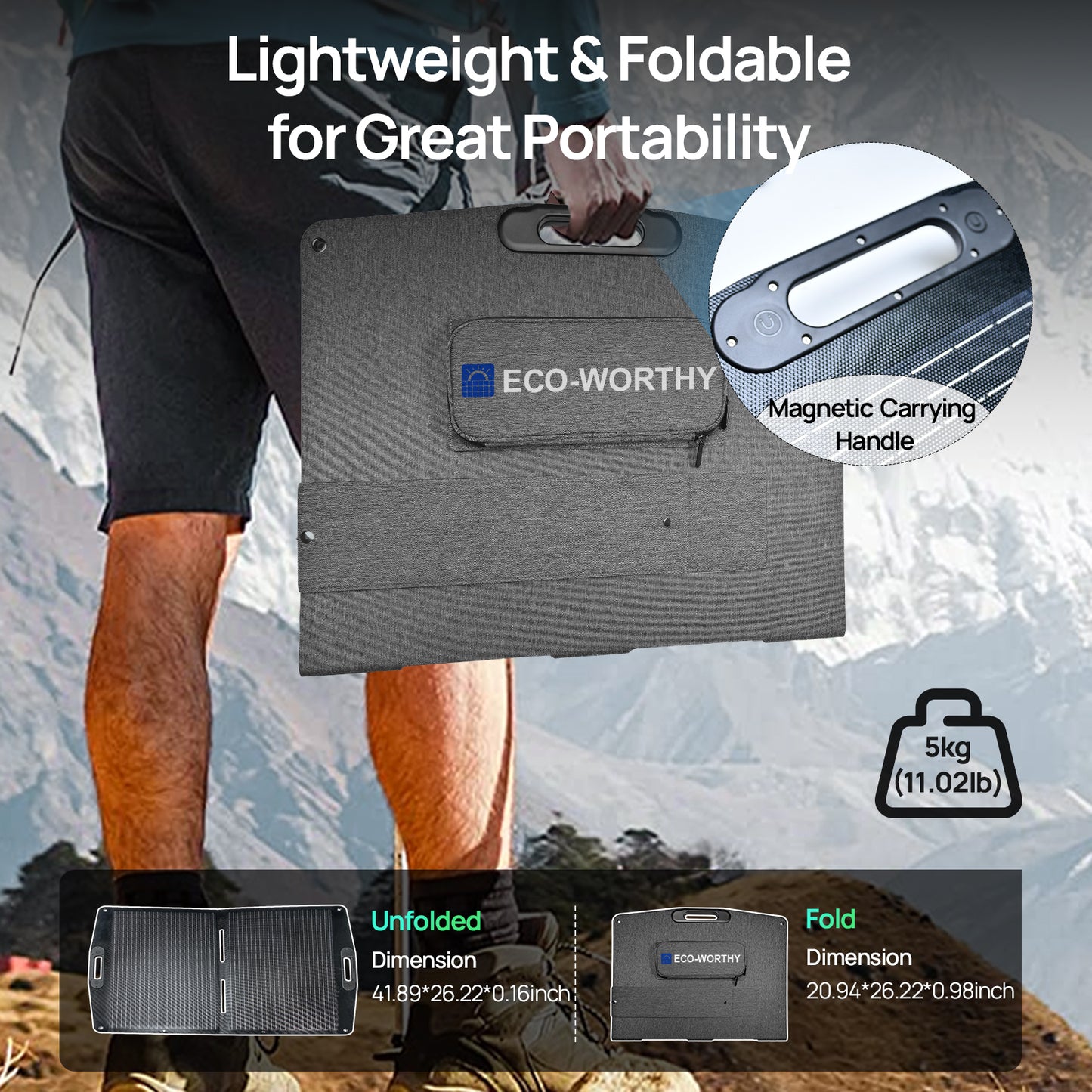 ECO-WORTHY 100W Portable Solar Panel for Outdoor Camping RV