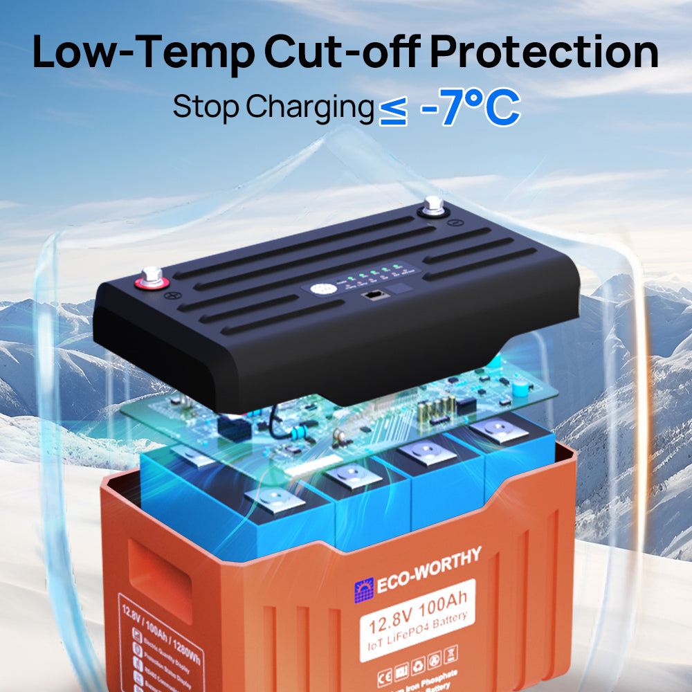 ECO-WORTHY 12V 100AH LiFePO4 Lithium Battery with Battery Status Display, 100A BMS with Low-Temp Protection