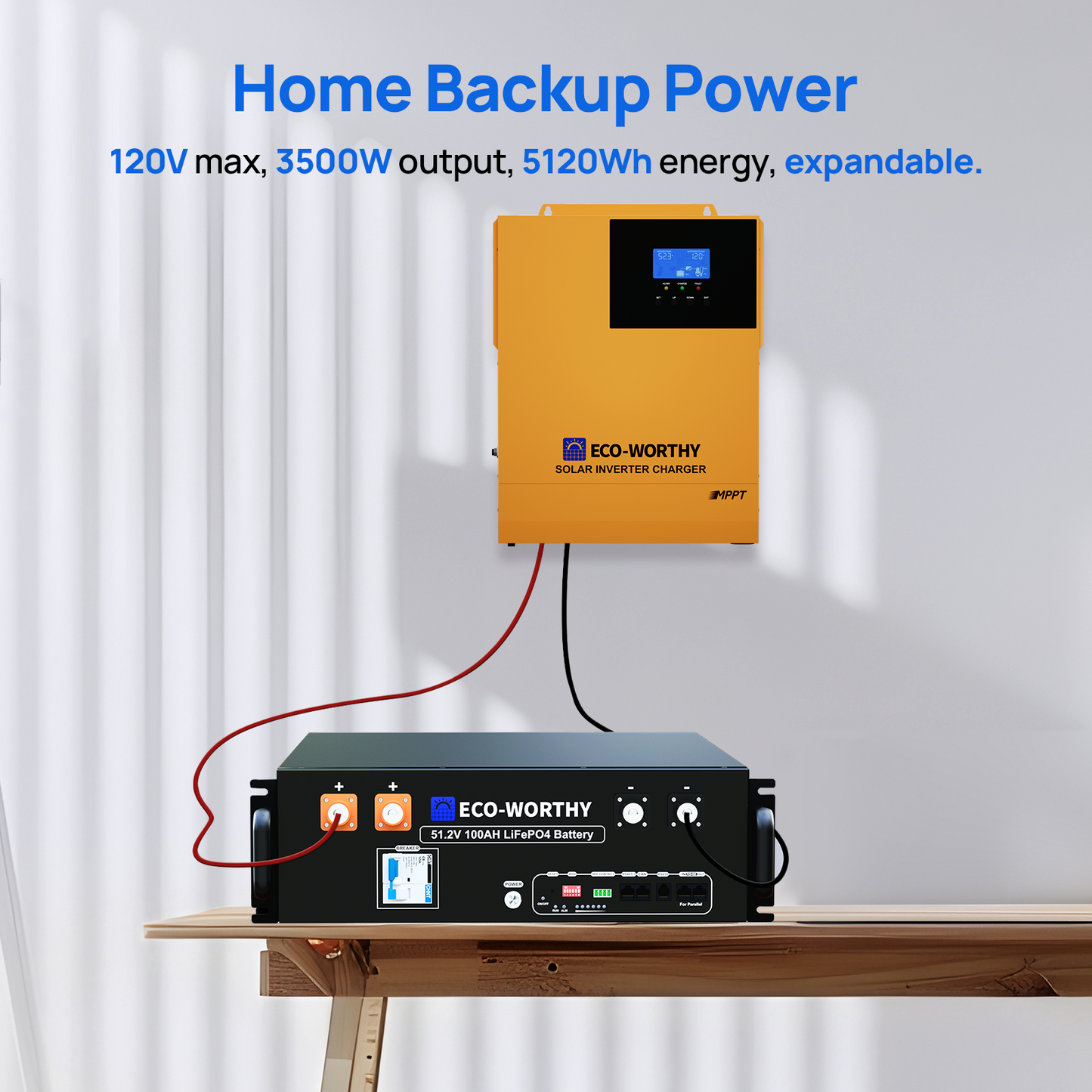 ECO-WORTHY 5.12KWh Home Backup Power With 48V 100Ah LiFePO4 And 3500W 48V Off-Grid Inverter