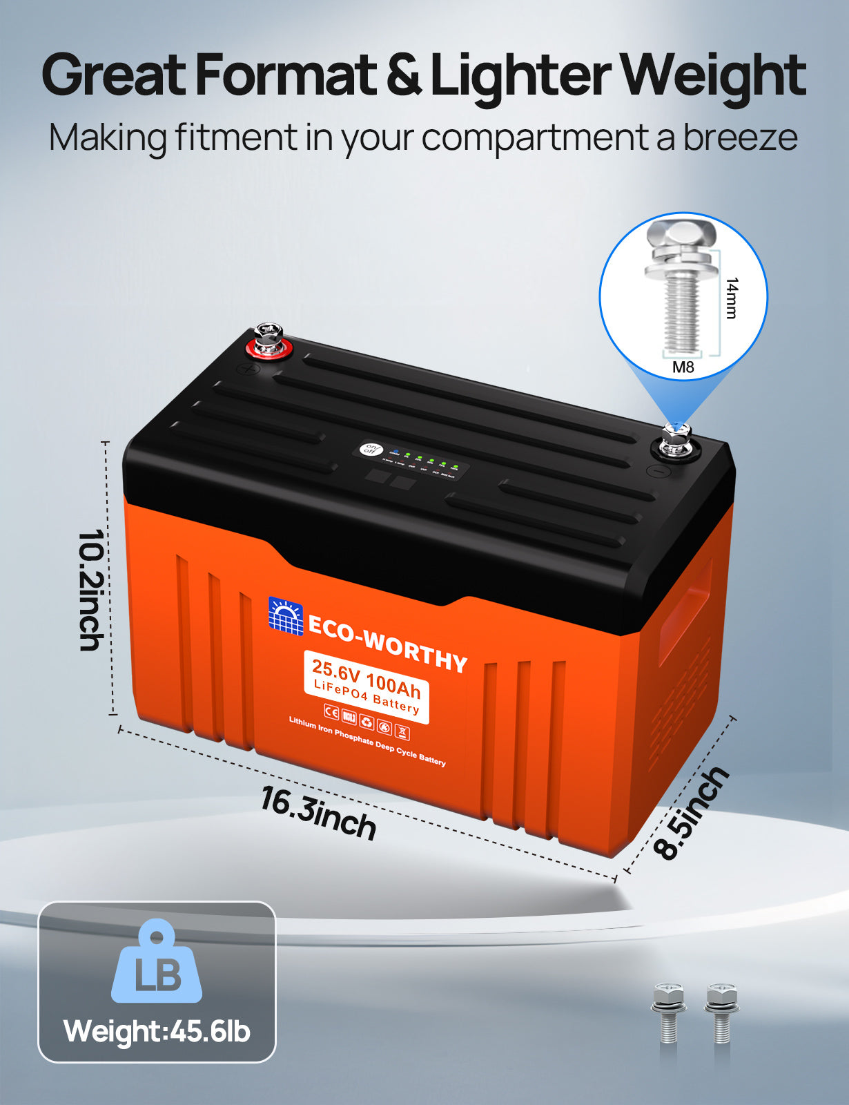 ECO-WORTHY 24V 100AH Bluetooth Lithium Battery with SOC LED Display, Built-in BMS with Low Temperature Protection