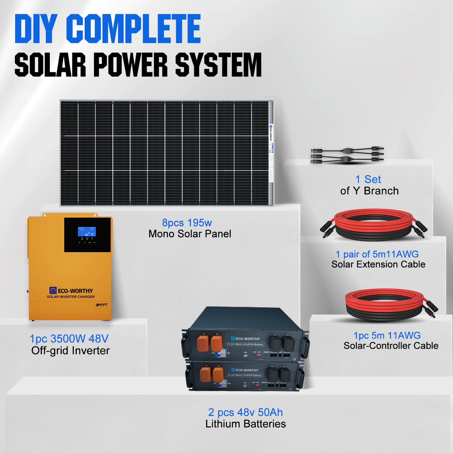 ECO-WORTHY 1560W 48V (8x Bifacial 195W) Complete Off Grid Solar Kit