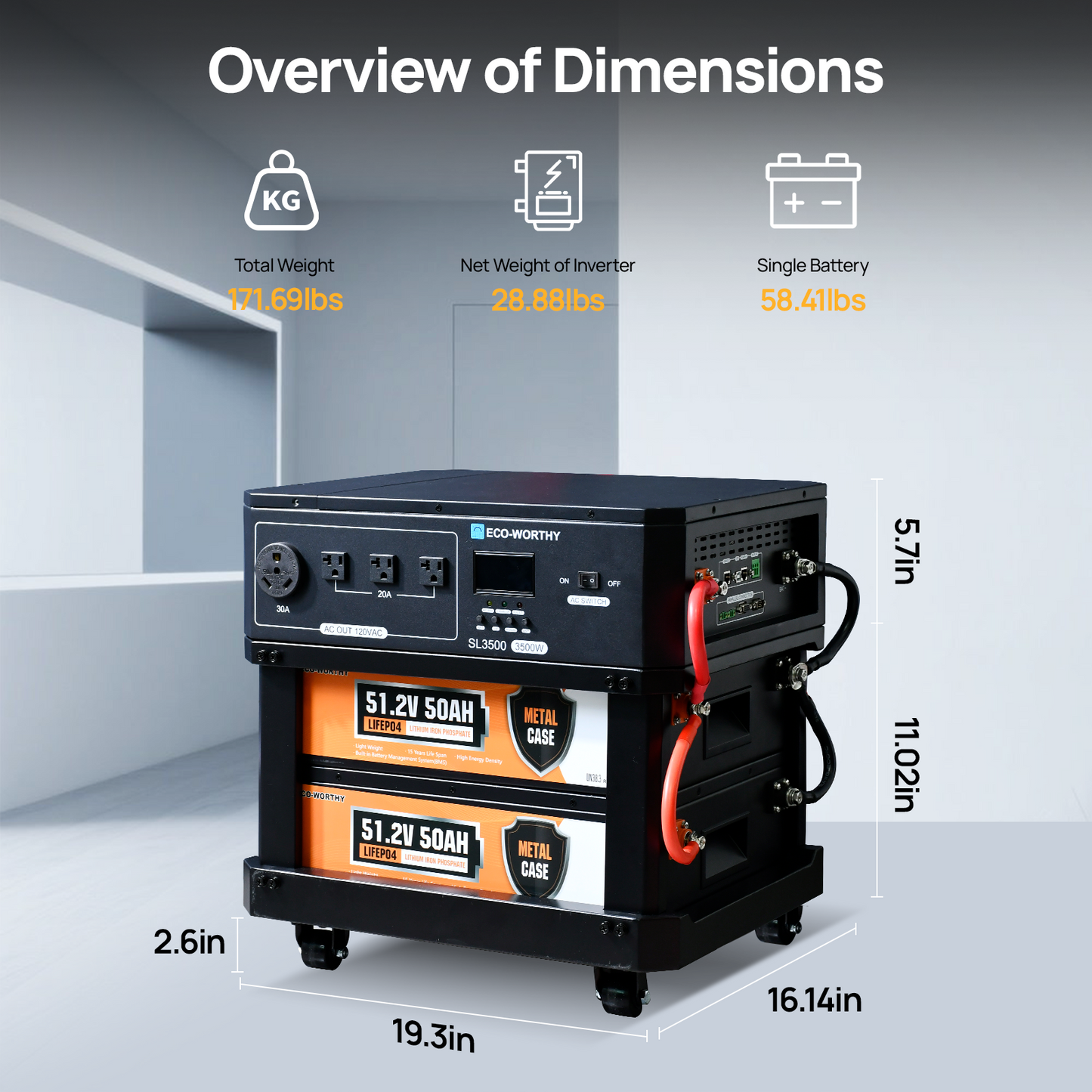 Eco-worthy SL3500 stackable power station | Overview of Dimensions