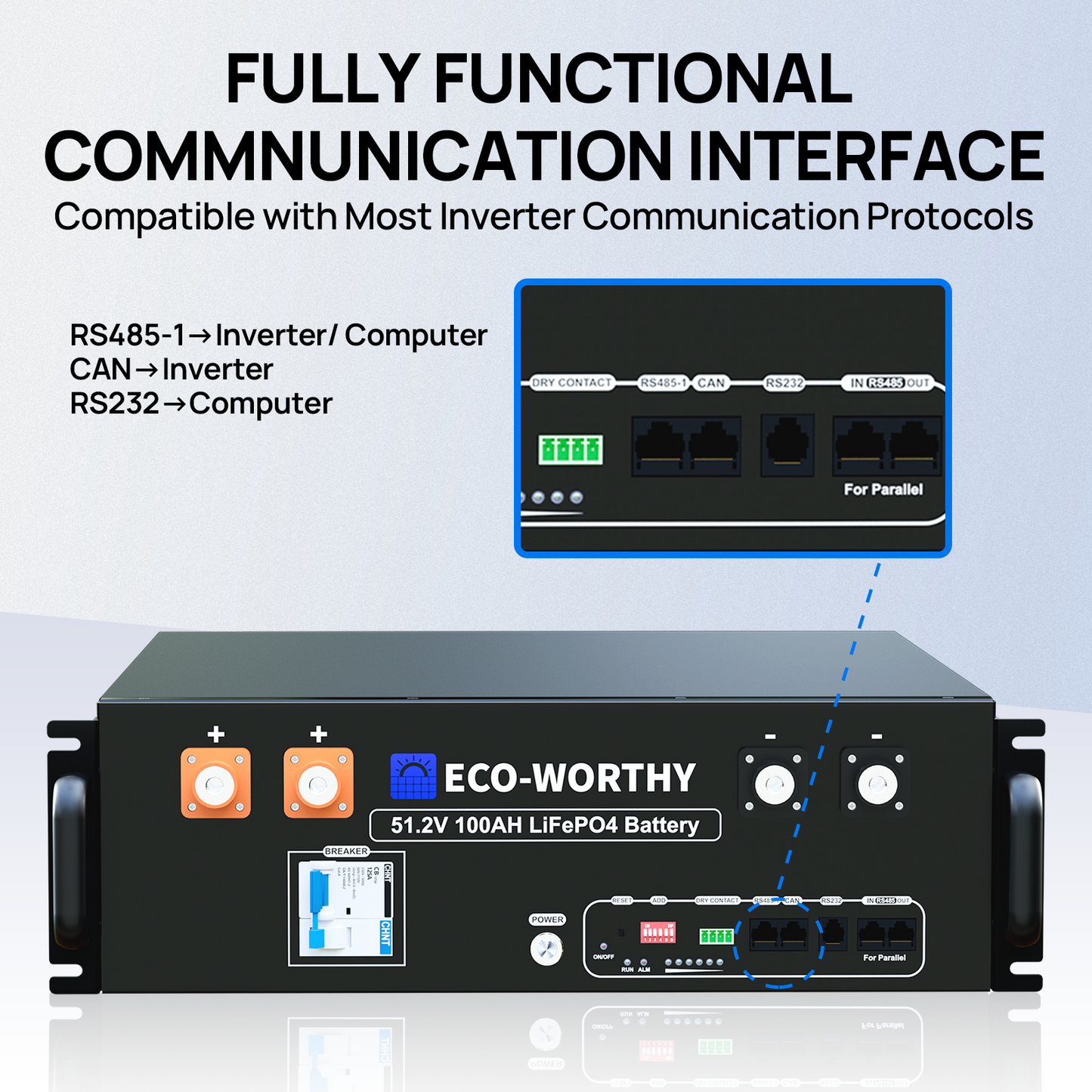 ECO-WORTHY 48V(51.2V) 100Ah Server Rack Battery With Bluetooth & Wifi | 5.12kWh Lithium Battery(Version 3)
