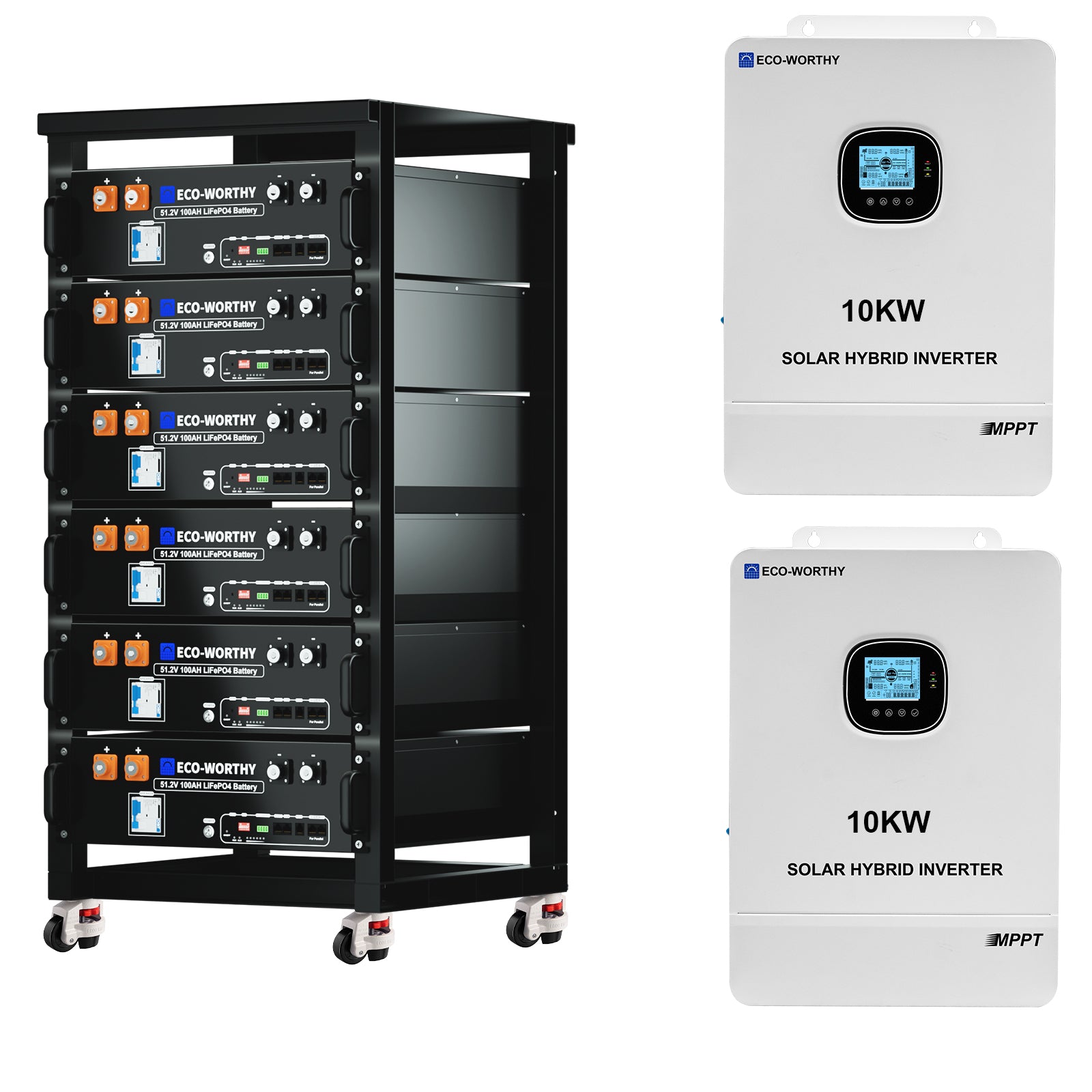 ECO-WORTHY 10.24KWh/30.72KWh Home Backup Power With 48V 100Ah LiFePO4 And 10000W 48V Hybrid Inverter