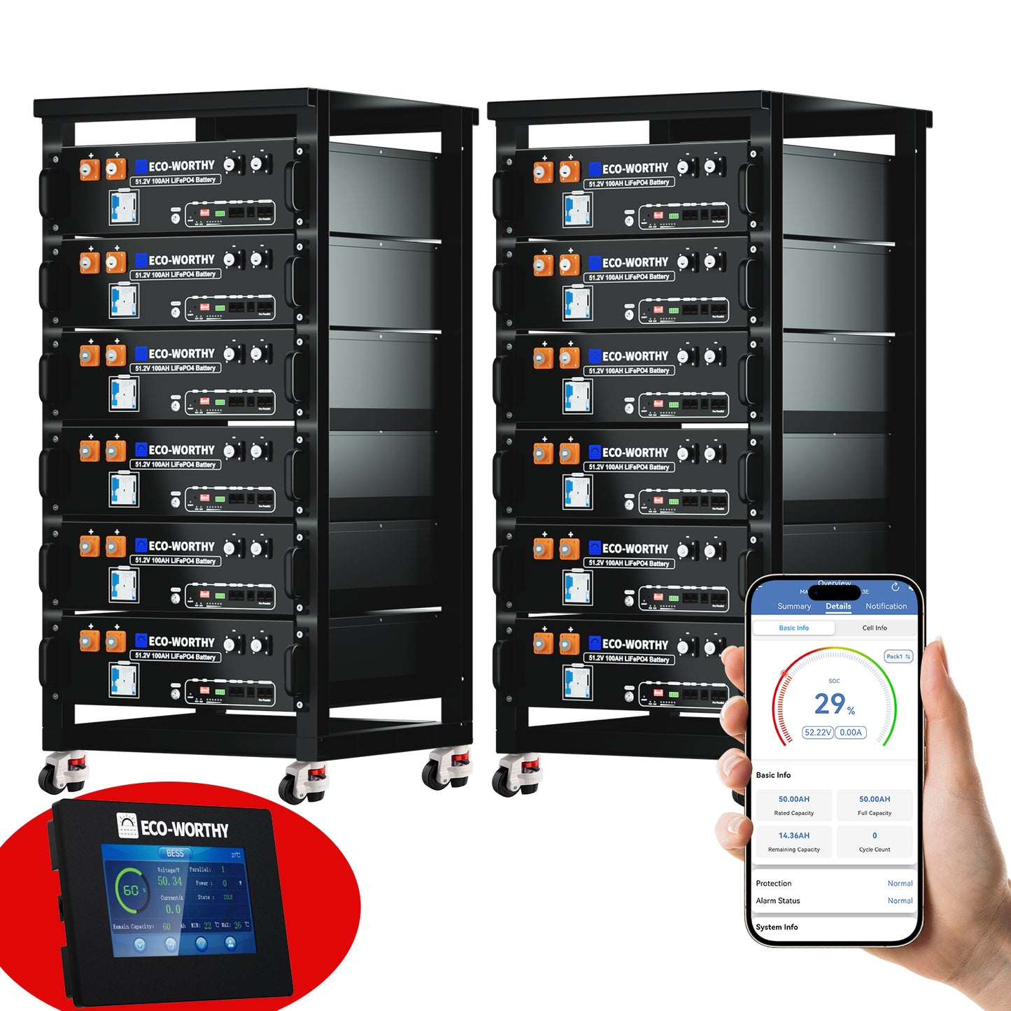 ECO-WORTHY 48V(51.2V) 100Ah Server Rack Battery With Bluetooth & Wifi | 5.12kWh Lithium Battery(Version 3)