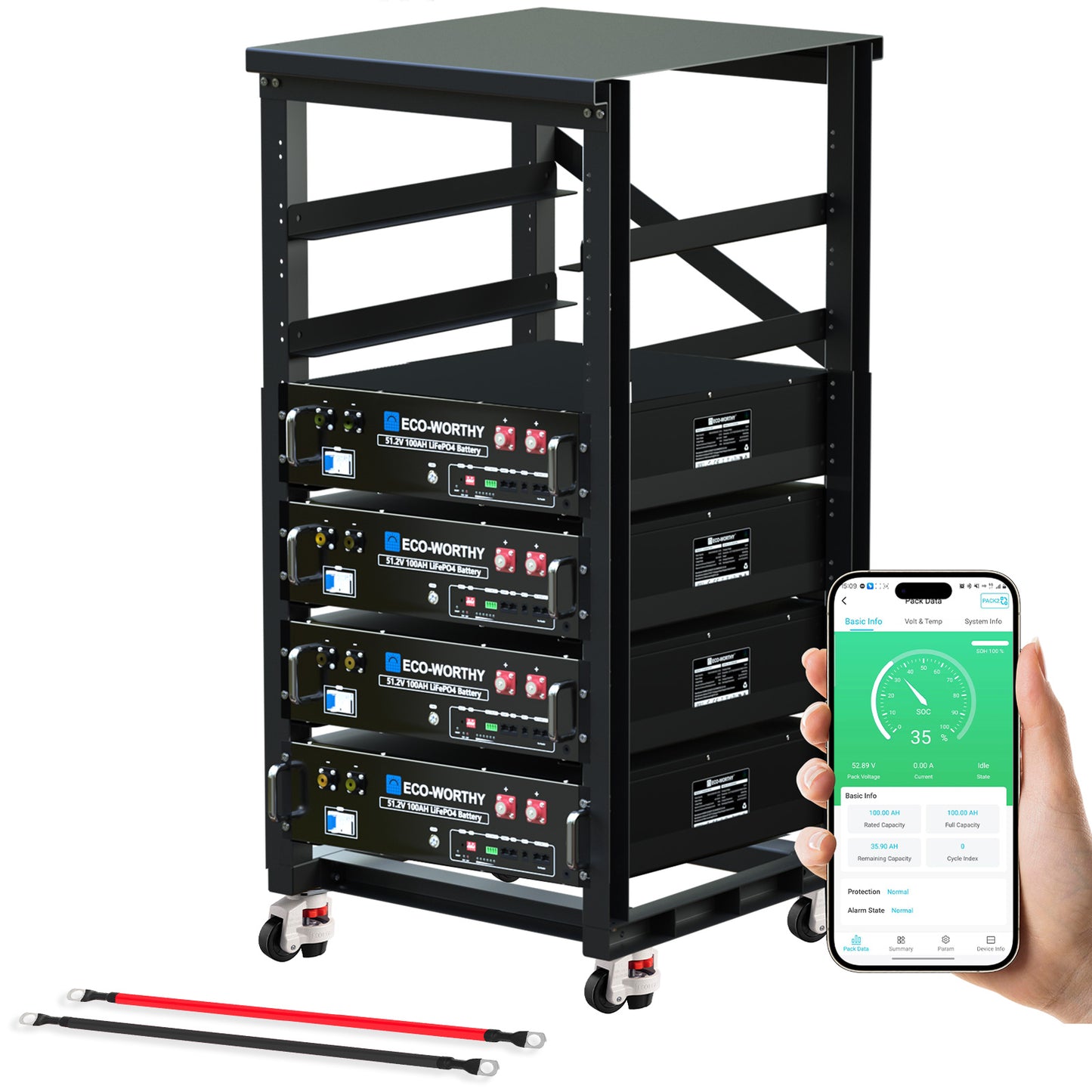 ECO-WORTHY 48V(51.2V) 100Ah Server Rack Battery,5.12kWh Lithium Battery,3U Size,With Bluetooth & Wifi