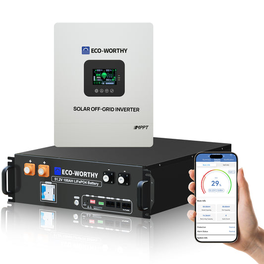 ECO-WORTHY 5.12KWh/10.24KWh Home Backup Power With 48V 100Ah LiFePO4 And 5000W 48V Off-Grid Inverter