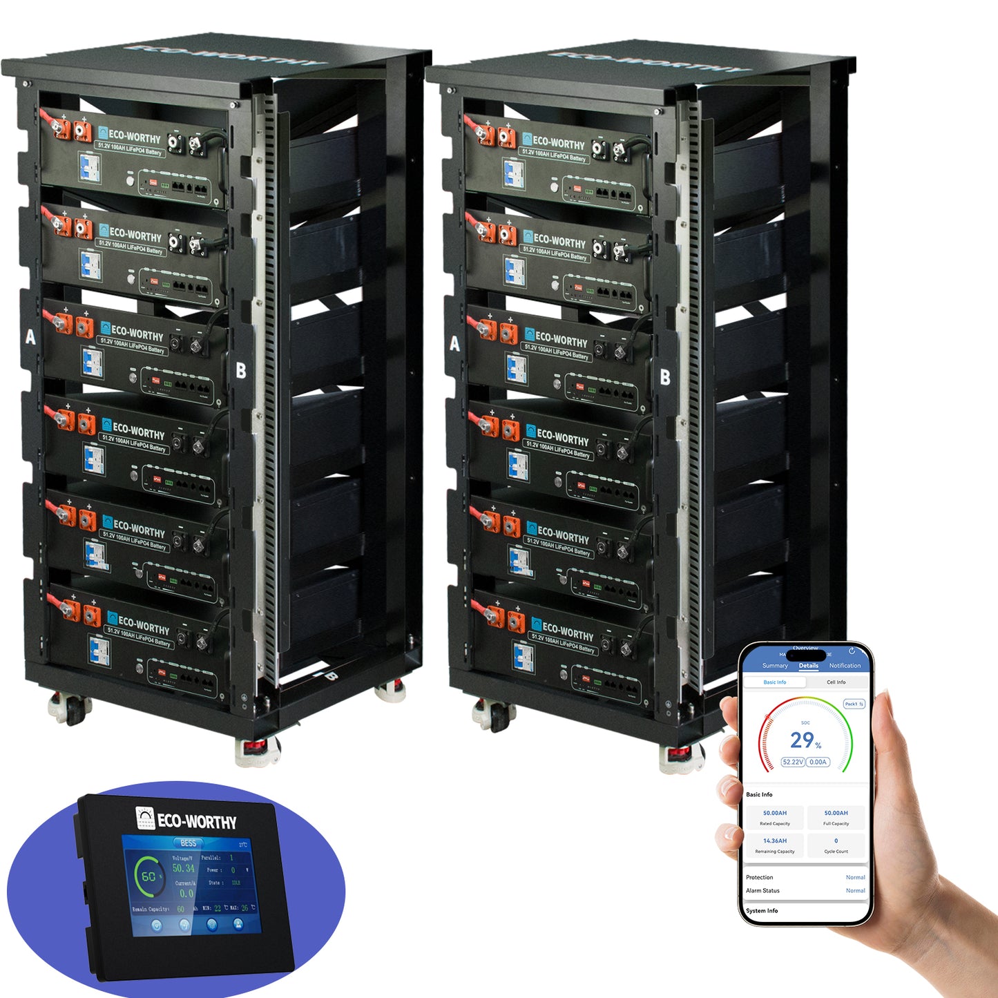 ECO-WORTHY 48V 100Ah Server Rack Battery | 5.12kWh V3 Lithium Battery | UL1973 | UL9540A | CEC