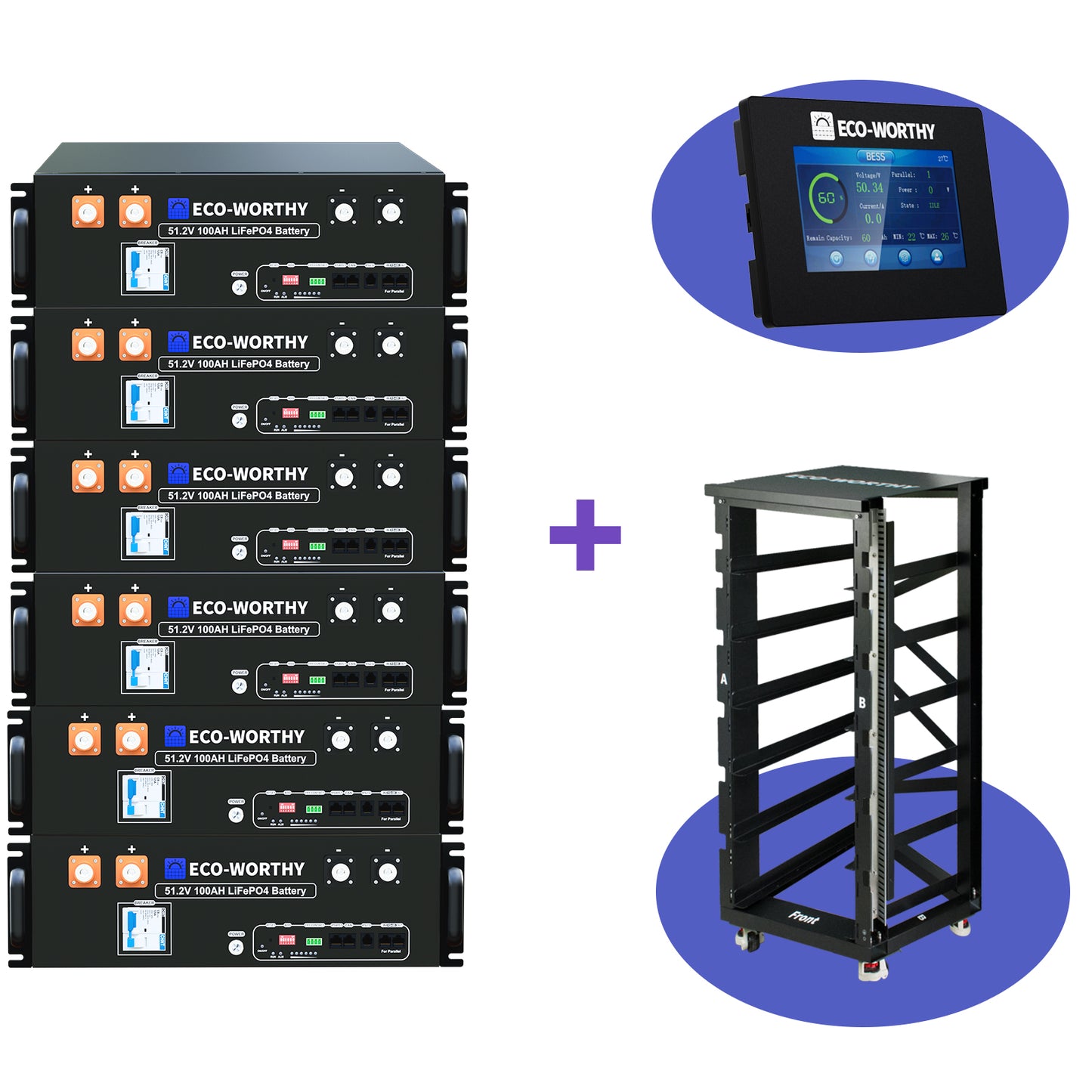 ECO-WORTHY 48V 100Ah Server Rack Battery | 5.12kWh V3 Lithium Battery | UL1973 | UL9540A | CEC