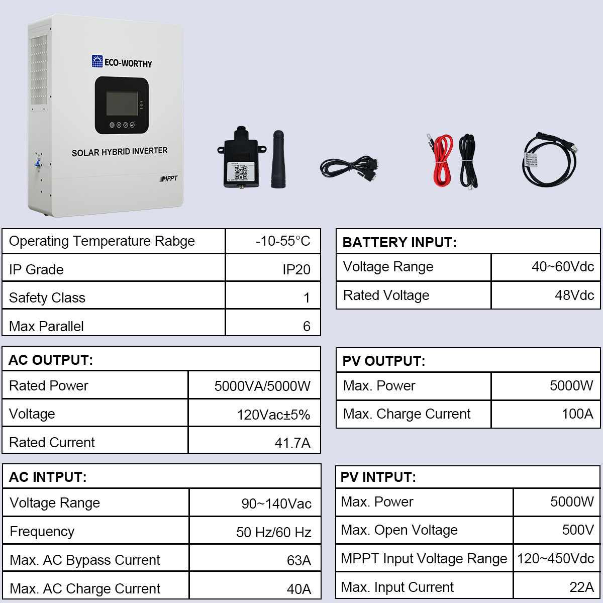 Off Grid Home Power Bundle | 5kW Inverter with 48V 100AH Server Rack Battery