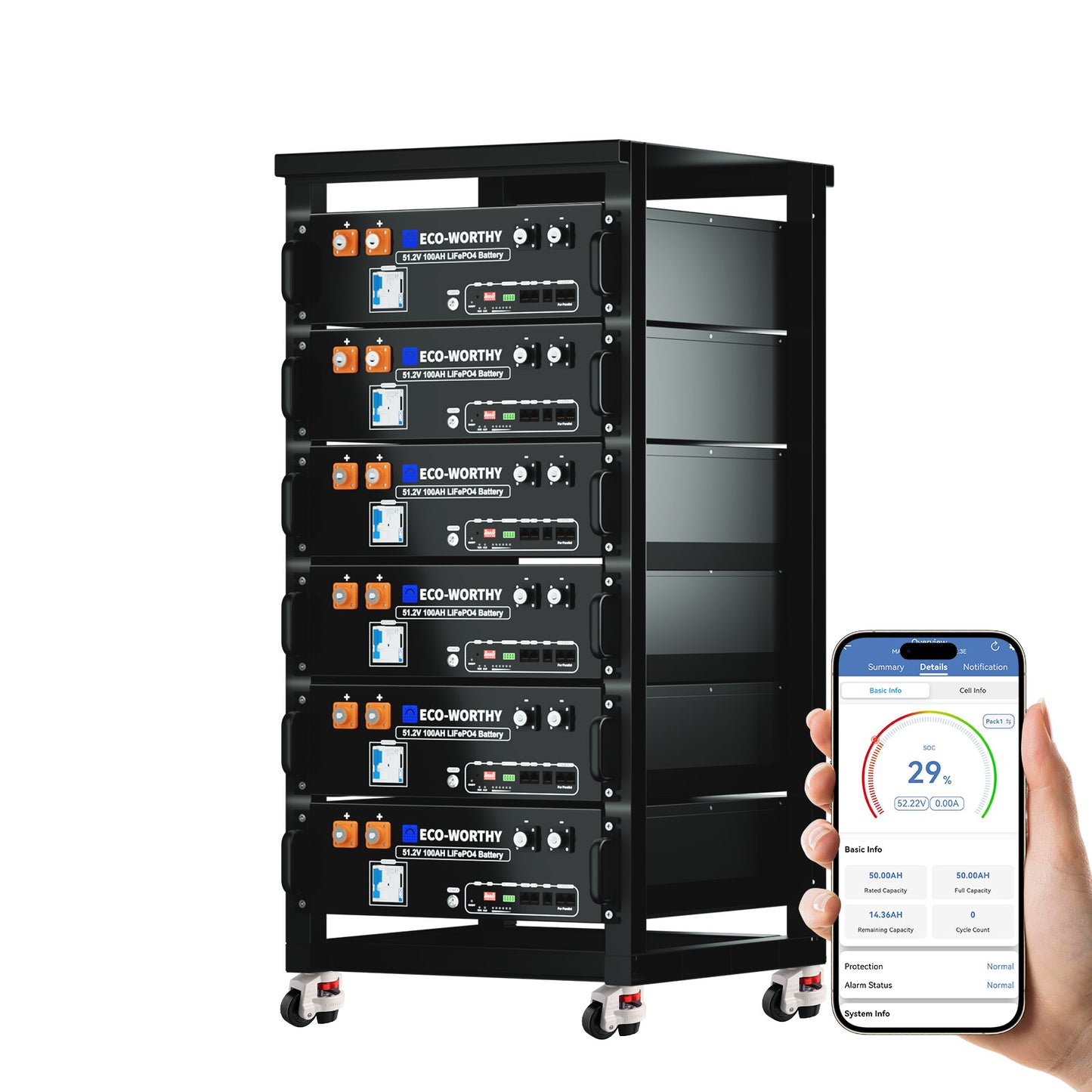 ECO-WORTHY 48V(51.2V) 100Ah Server Rack Battery With Bluetooth & Wifi | 5.12kWh Lithium Battery(Version 3)