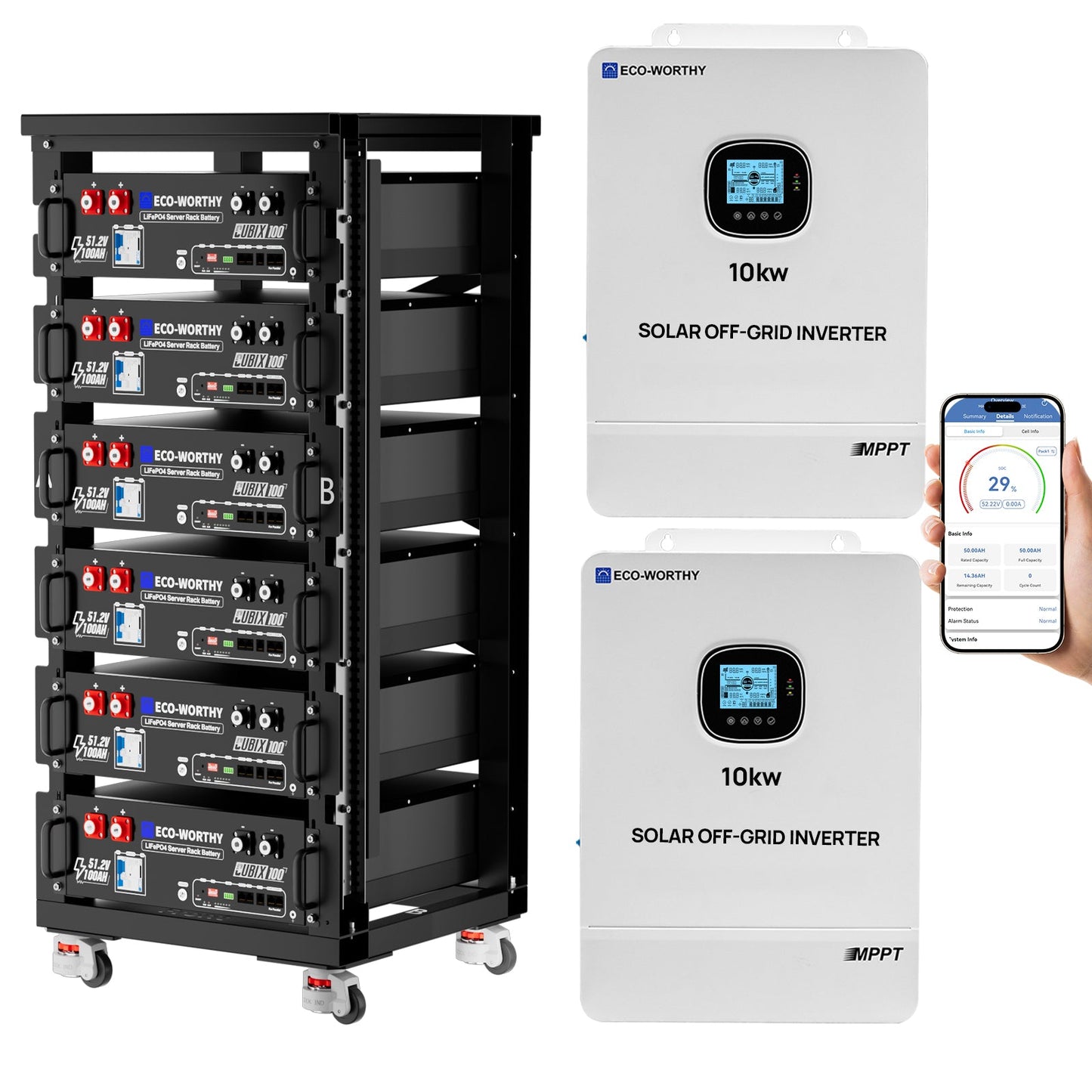 ECO - WORTHY 20.48kWh/30.72kWh Home Backup Power with 48V LiFePO4 and 10kW Inverter - ECO - WORTHY