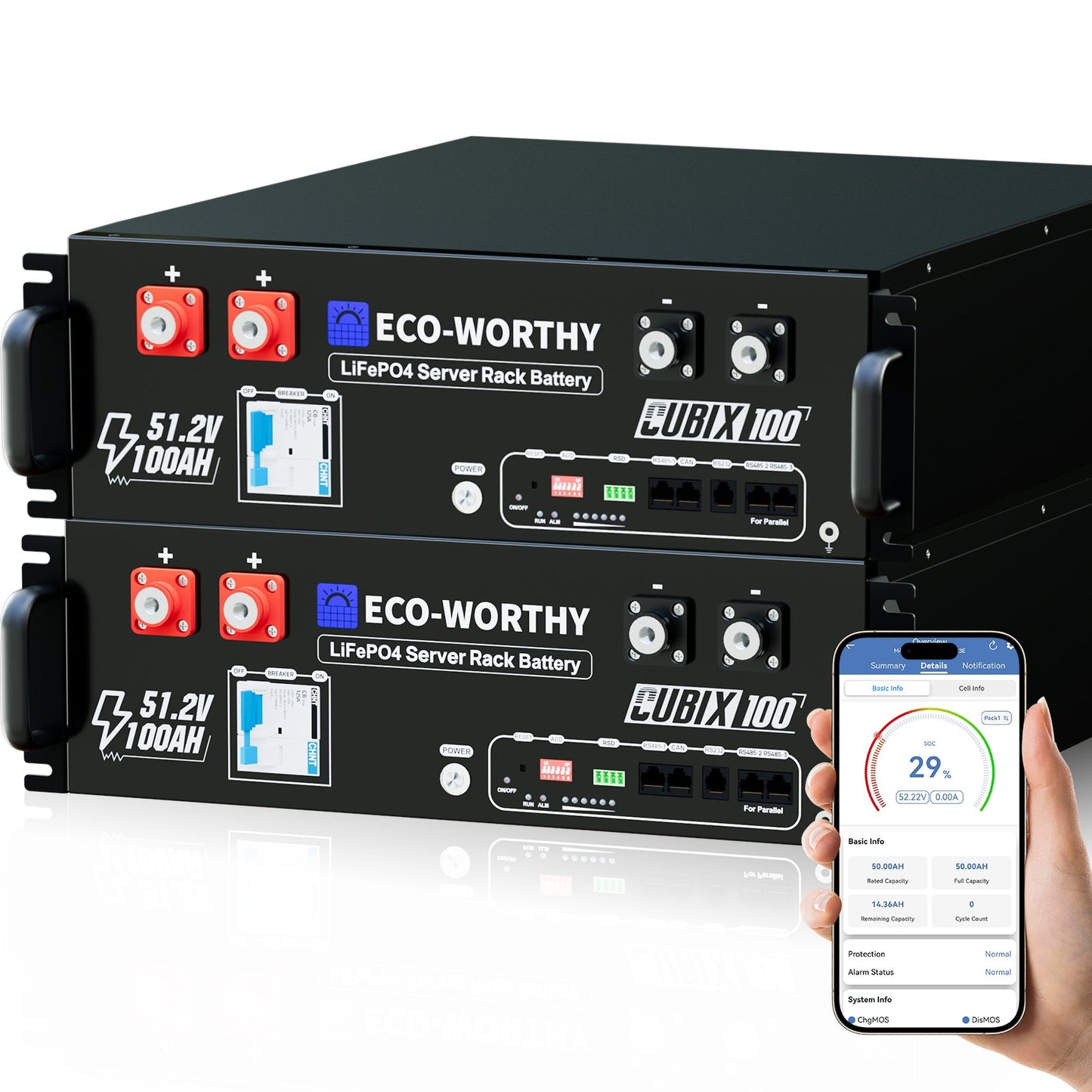 ECO - WORTHY Cubix 100 | 48V 100Ah Server Rack Battery | Bluetooth & WiFi | 10 Years Warranty | UL1973 | UL9540A | CEC - lithium battery - ECO - WORTHY