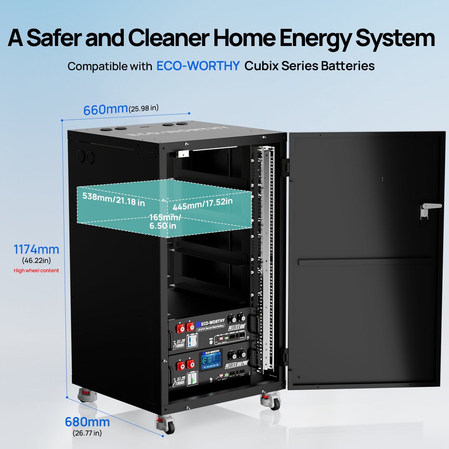 ECO-WORTHY RACK6 V3 Server Rack Battery Cabinet, Enclosed Energy Storage Rack with 600A Busbar, Lockable Door, Ventilated Design, Compatible with Most Rack Batteries & ESM-100 - lithium battery - ECO-WORTHY