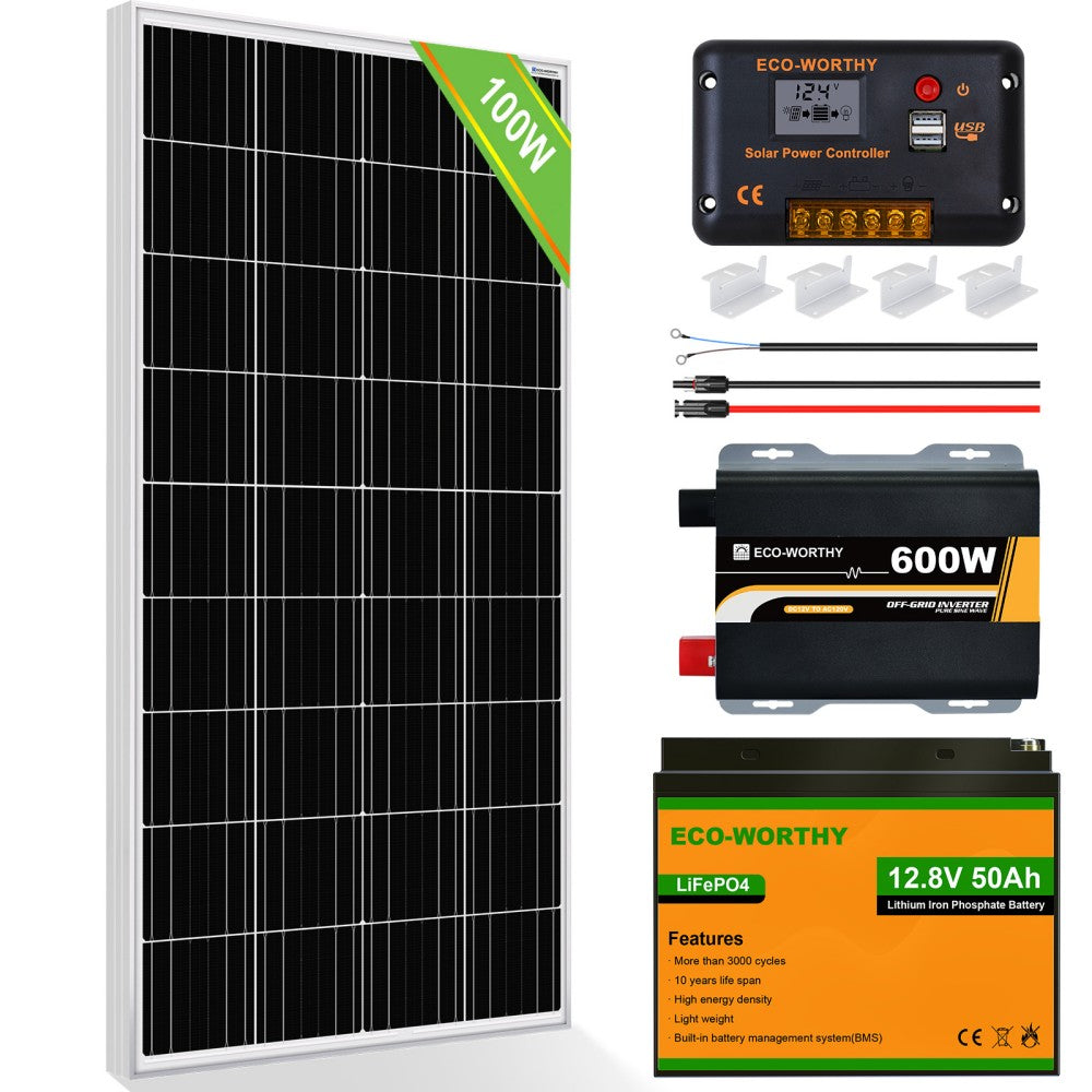 100W 200W 12V (1/2/x100W) Complete Off Grid Solar Panel Kit with
