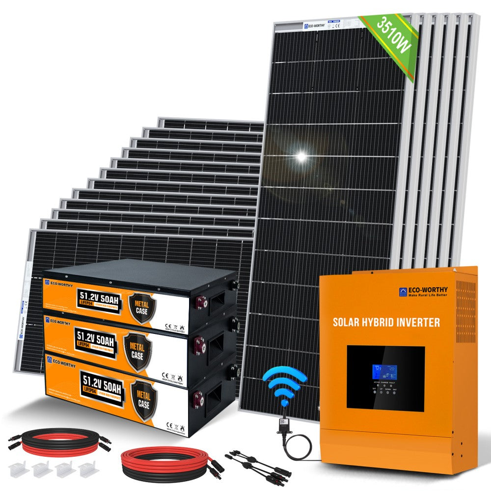 ECO-WORTHY Kit completo de energía solar de 4.8 KWH 1200 W 24 V con batería  de litio e inversor para el hogar: 6 piezas de panel solar de 195 W + 1