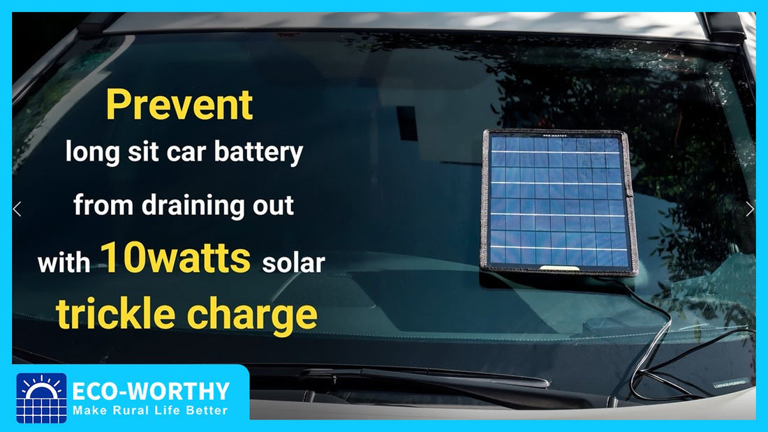 10Watts Portable Solar Trickle Charger for 12V Batteries in Car & Boat - ECO-WORTHY