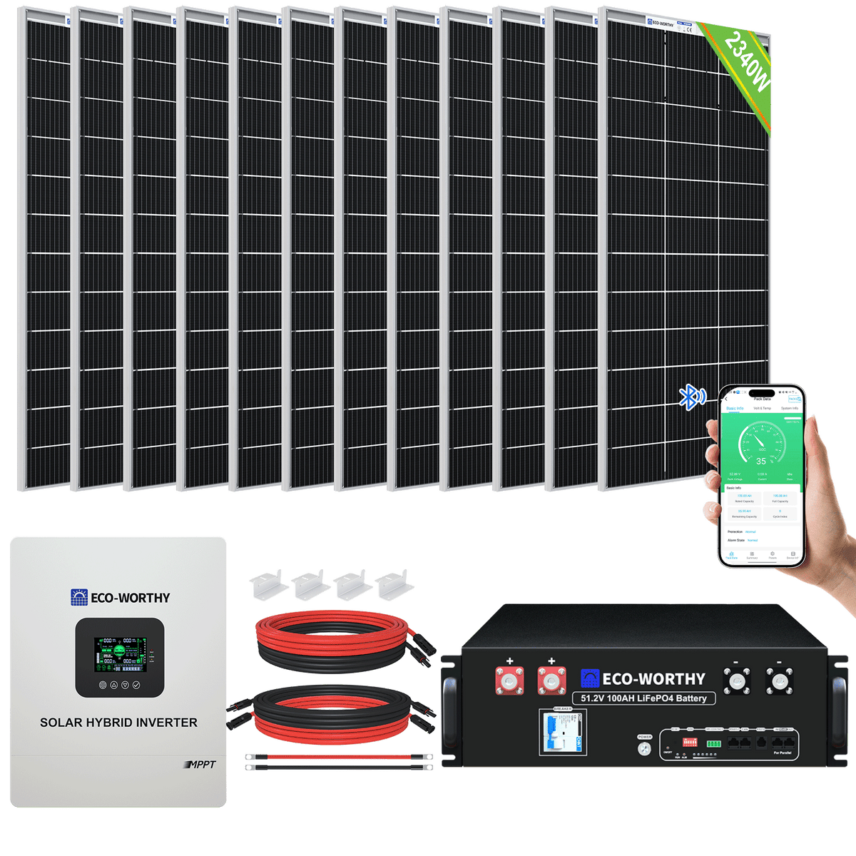2340W 48V 12-195W Panel Off Grid Solar Panel Kits with 4.8kWh Lithium ...