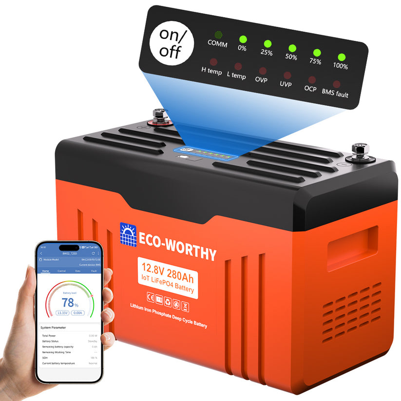 ECOWORTHY 12V 280AH Lifepo4 Lithium Battery Bluetooth with SOC LEDs a