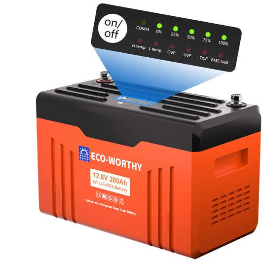 ECO-WORTHY 12V 280AH Lifepo4 Lithium Battery with SOC LEDs and Low Temp Protection