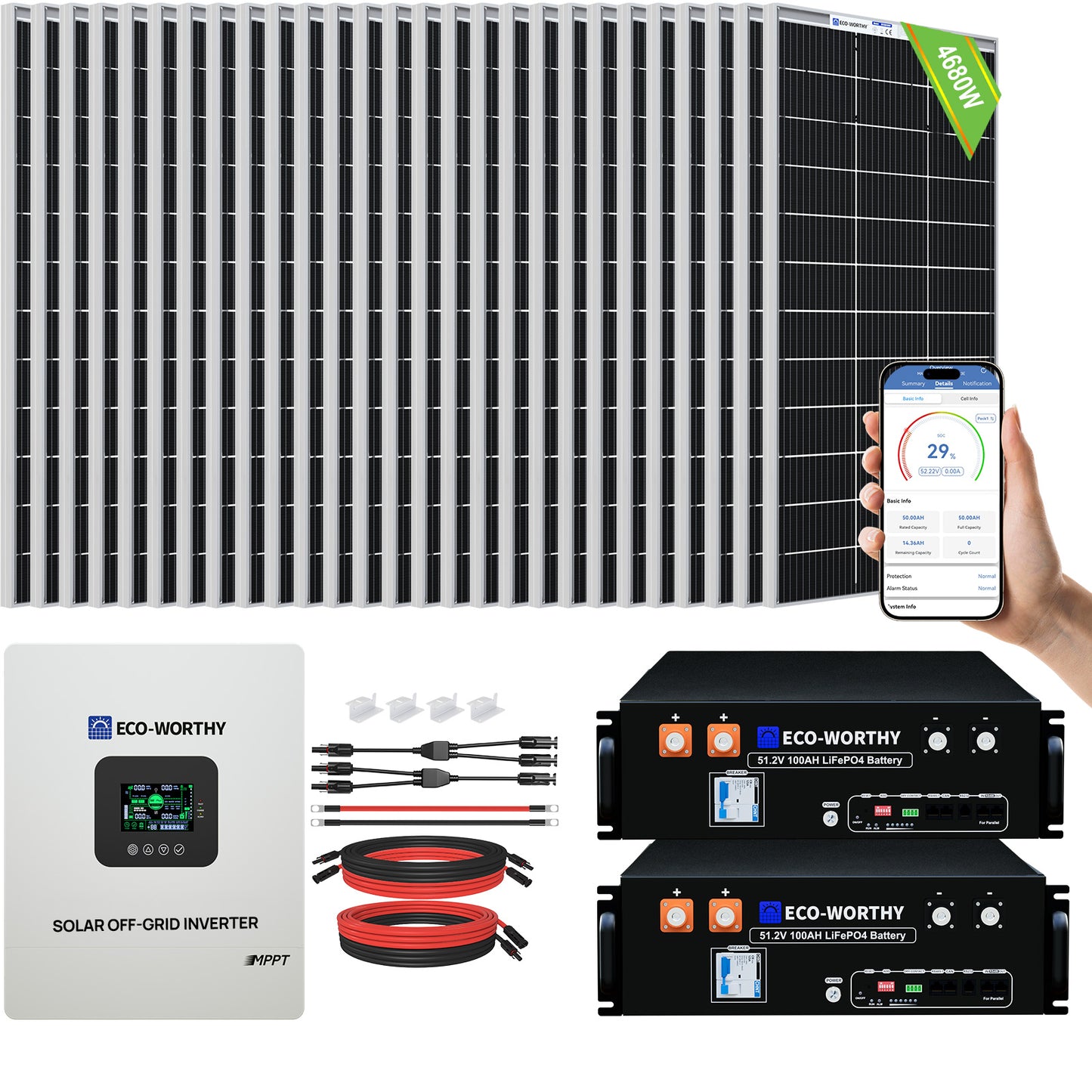 4800W 48V (24x195W) Complete MPPT Off Grid Solar Kit