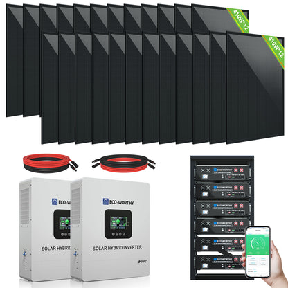 ECO-WORTHY Complete Off-Grid Solar Panel Kit | 2*5KW 120V/240V Output | 20.48kWh/30.72kWh Lithium Battery | 7380Watt /9840Watts of Solar Panels