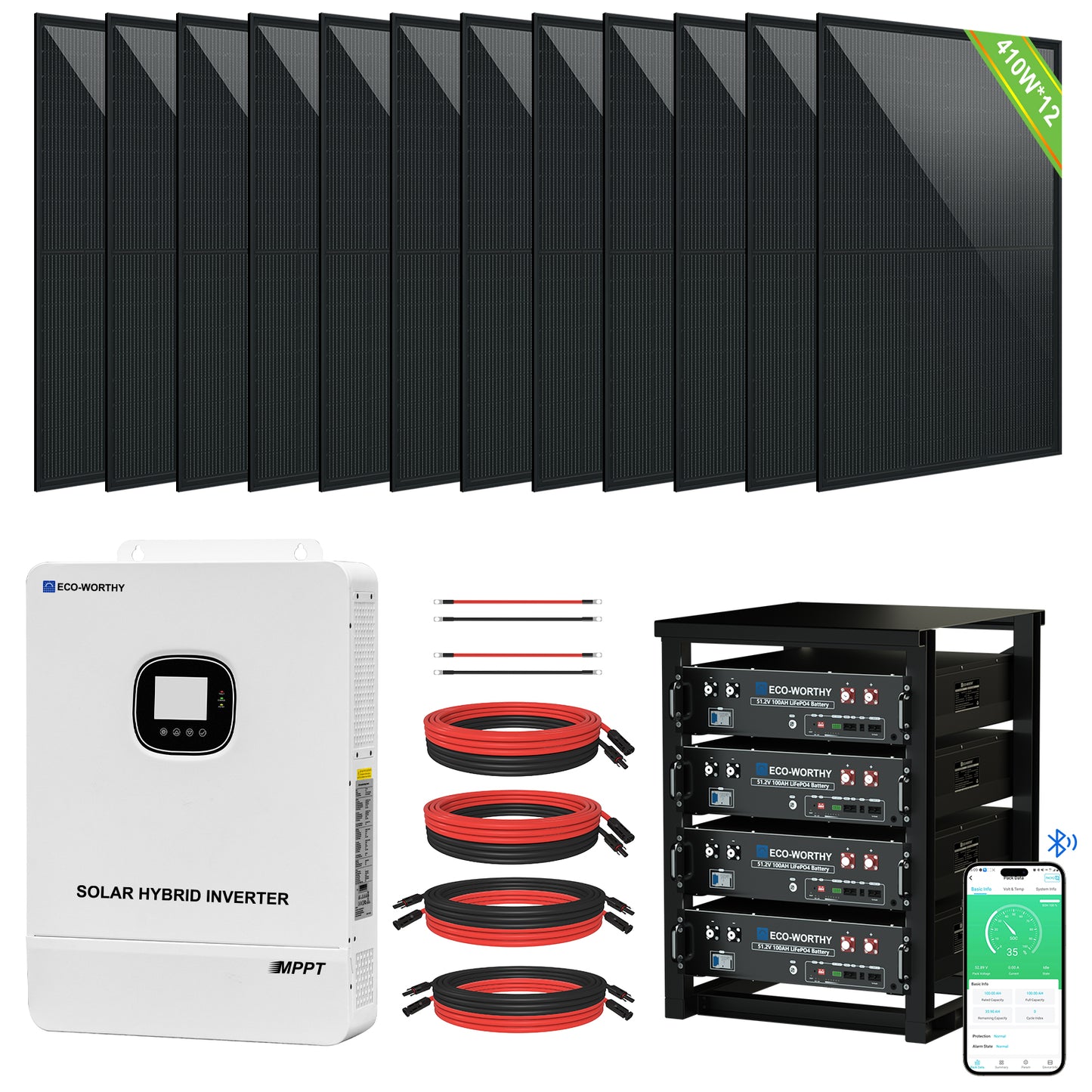 ECO-WORTHY Complete Off-Grid Solar Power System - 10000W 120/240V Output | 20.48kWh/61.44kWh Lithium Battery | 4920 Watts/14760Watts PV Input