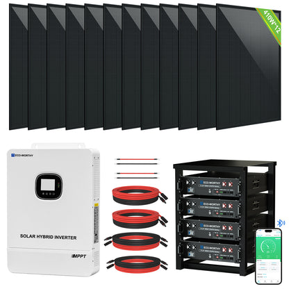 ECO-WORTHY Complete Off-Grid Solar Power System - 10000W 120/240V Output | 20.48kWh/61.44kWh Lithium Battery | 4920 Watts/14760Watts PV Input