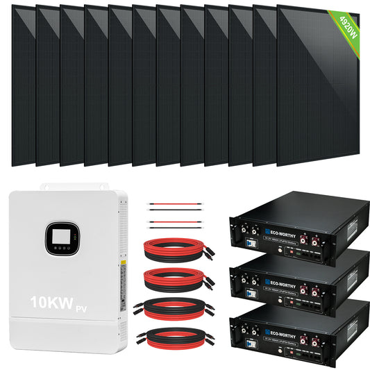 Complete Off-Grid Solar Power System - 10KW 120/240V Output | 15.36kWh to 20.48kWh Lithium Battery | 7380 Watts PV Input