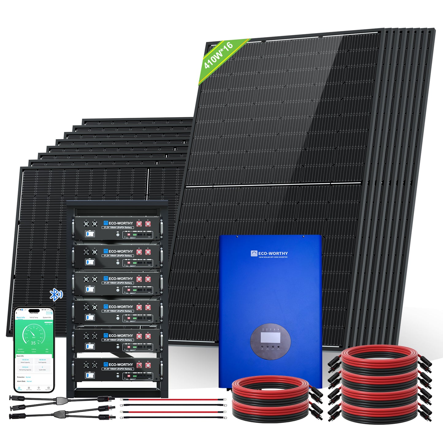 ECO-WORTHY Home Off-Grid Solar Power System: 12000W 120V/240V Output | 30.72kWh Lithium Battery (6*48v 100Ah) | 6560Watts Solar Panel (16*410W)