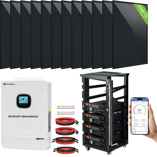 ECO-WORTHY Complete Off-Grid Solar Power System - 10000W 120/240V Output | 20.48kWh/61.44kWh Lithium Battery | 4920 Watts/14760Watts PV Input