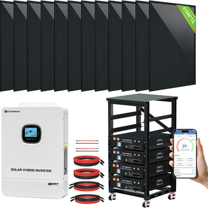 ECO-WORTHY Complete Off-Grid Solar Power System - 10000W 120/240V Output | 20.48kWh/61.44kWh Lithium Battery | 4920 Watts/14760Watts PV Input