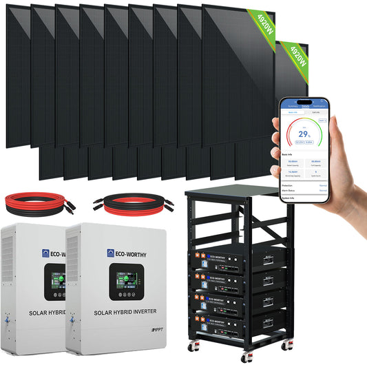 ECO-WORTHY Complete Off-Grid Solar Panel Kit | 2*5KW 120V/240V Output | 20.48kWh/30.72kWh Lithium Battery | 7380Watt /9840Watts of Solar Panels