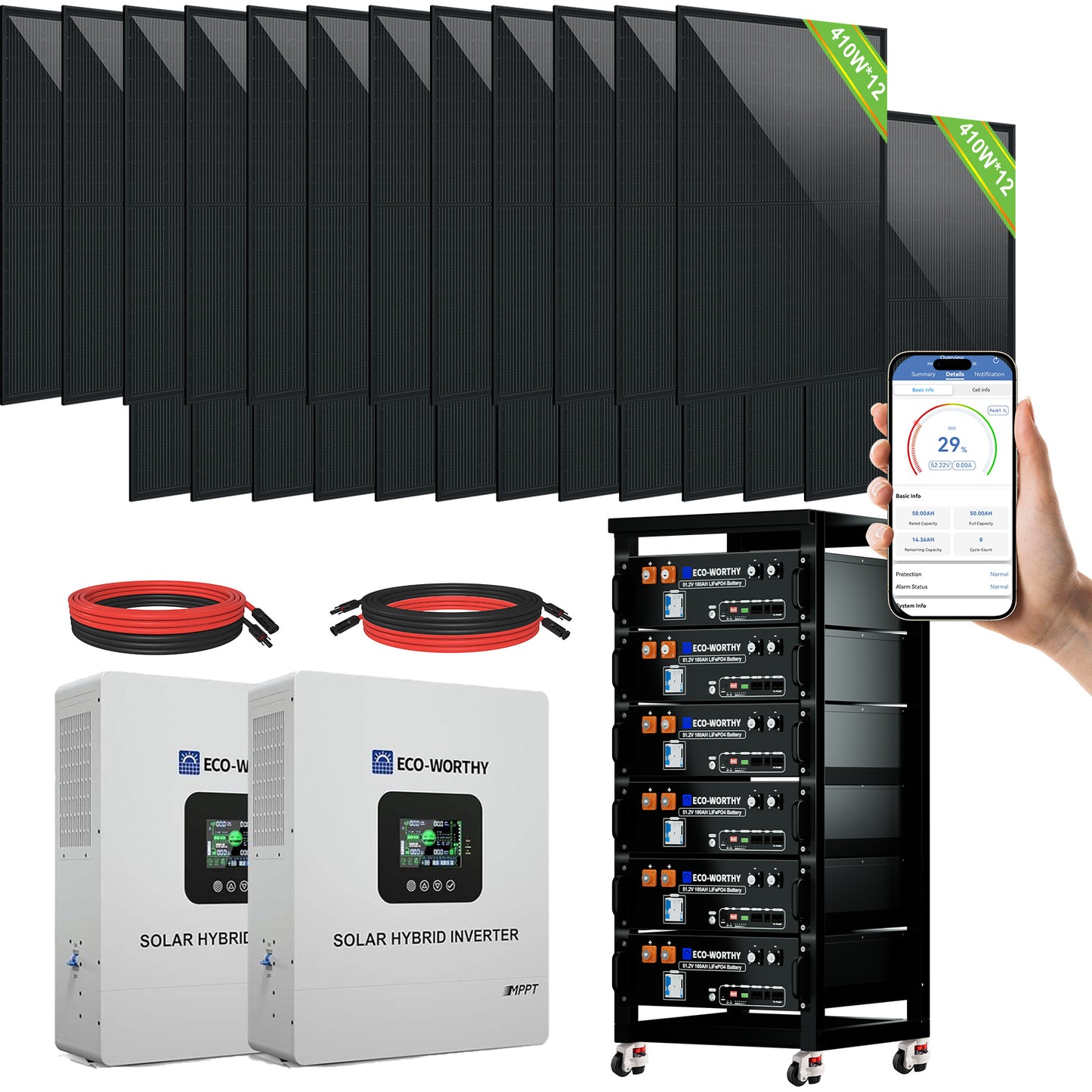 ECO-WORTHY Complete Off-Grid Solar Panel Kit | 2*5KW 120V/240V Output | 20.48kWh/30.72kWh Lithium Battery | 7380Watt /9840Watts of Solar Panels