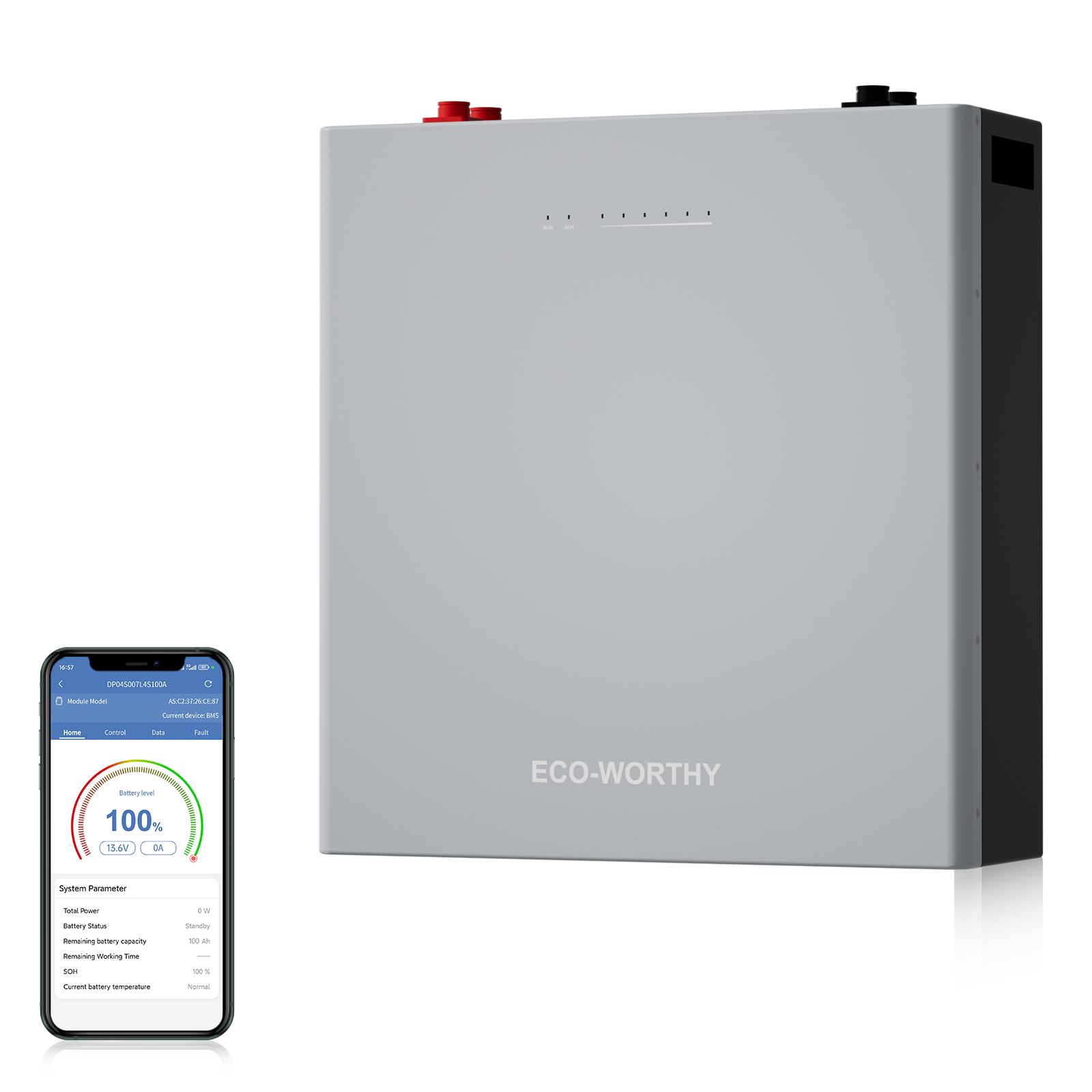 ECO-WORTHY WALLBANK S100 48V 100AH Wall-Mount Lithium Battery LiFePO4| Bluetooth & WiFi | 10 Years Warranty