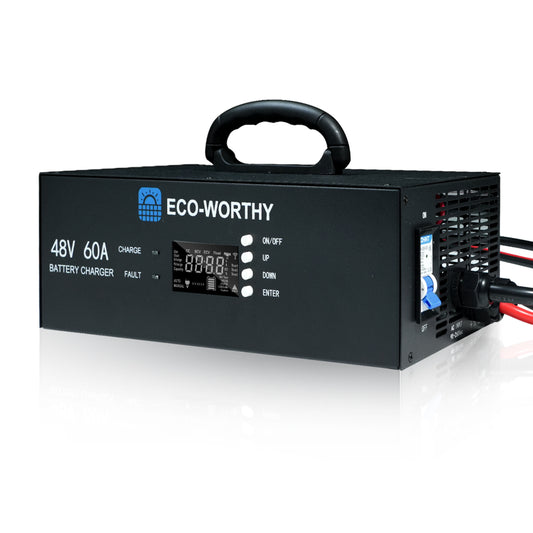 ECO-WORTHY 48V 60A Charger: 3.5KW Max Power, 0-60A & 32-64V Adjustable, Lithium Battery Compatible, 90-260V AC Input, 120V/240VAC Generator Ready