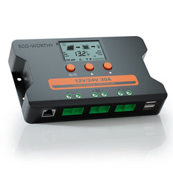ECO-WORTHY Solar Charge Controller 30A Solar Panel Custom Battery Regulator, Dual USB Port Auto 12V/24V PWM for FLD/LiFePO4/SLD/GEL RV Solar System